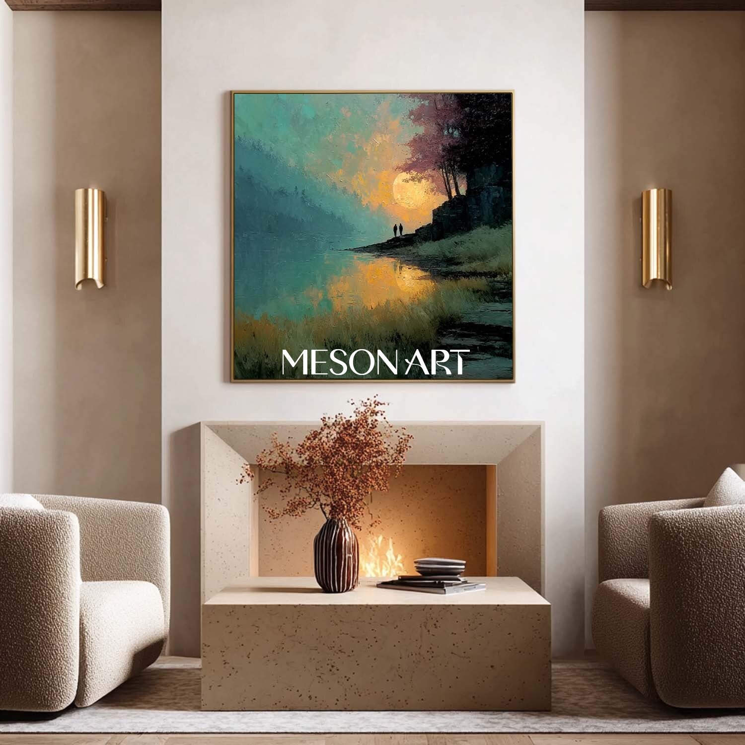 Large Nature Wall Decor Landscape Green Wall Art Hand-Painted Canvas