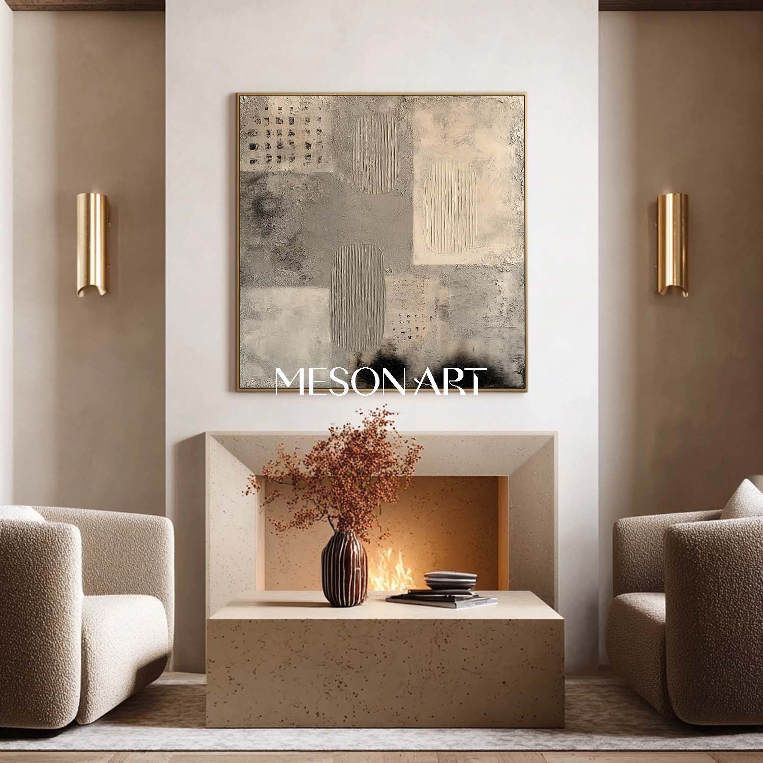 Modern Wabi-Sabi Textured Minimalist Canvas Hand-Painted Wall Art