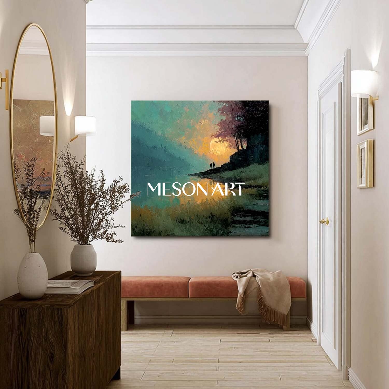 Large Nature Wall Decor Landscape Green Wall Art Hand-Painted Canvas