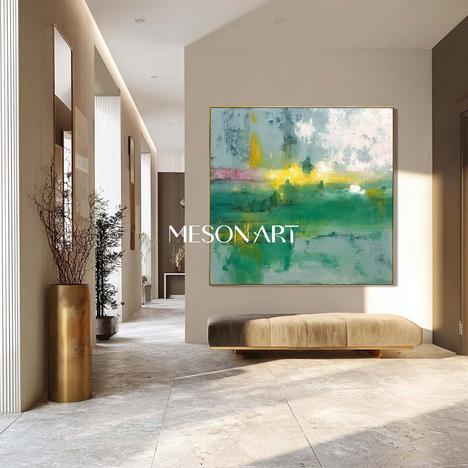 Light Green Abstract Painting Green Wall Art Decor for Entrance