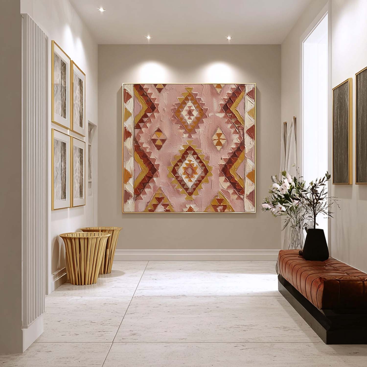 Pink & Terracotta Aztec Geometric Art | Boho Tribal Texture Decor