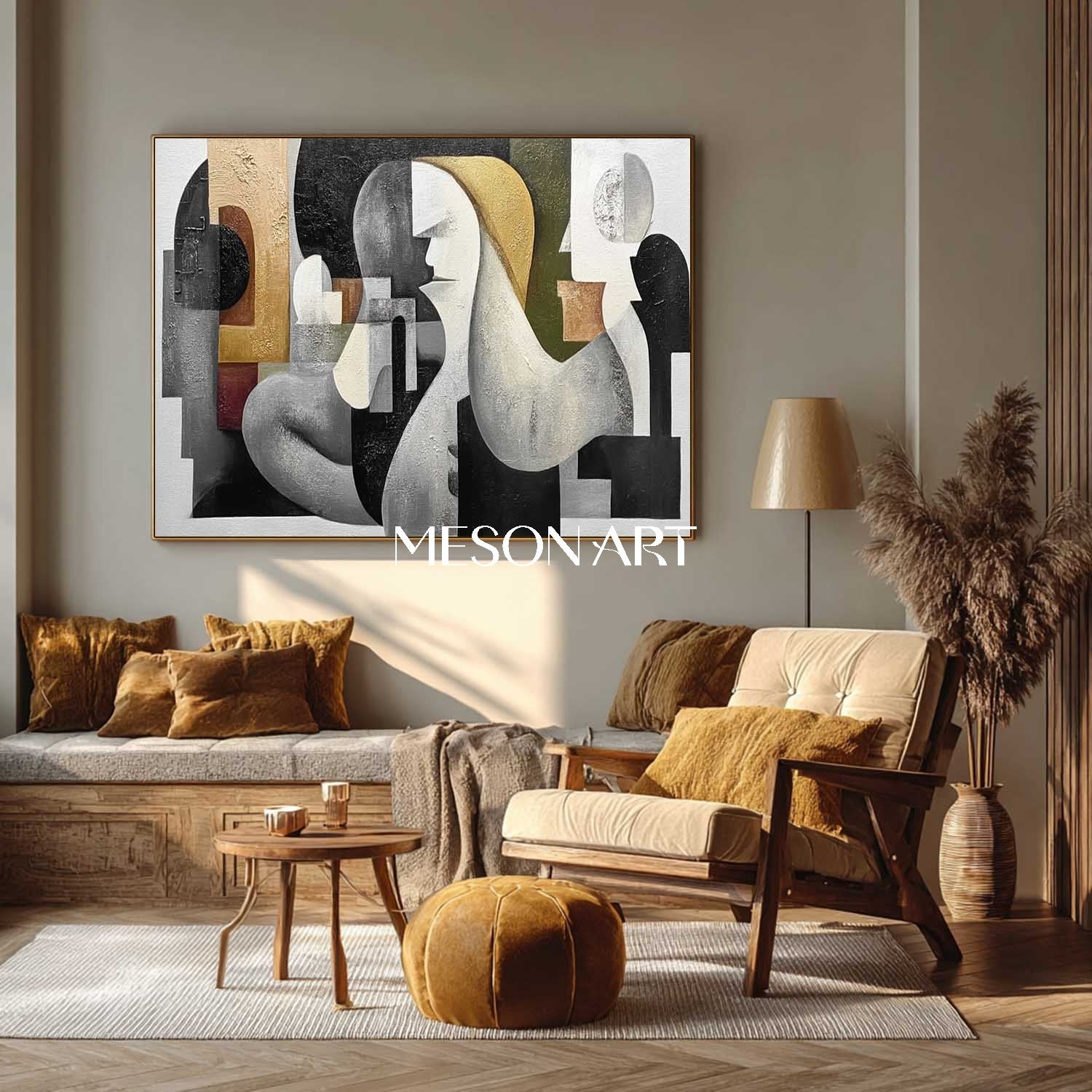 Large Custom Modern Abstract Geometric Canvas Living Room Wall Art