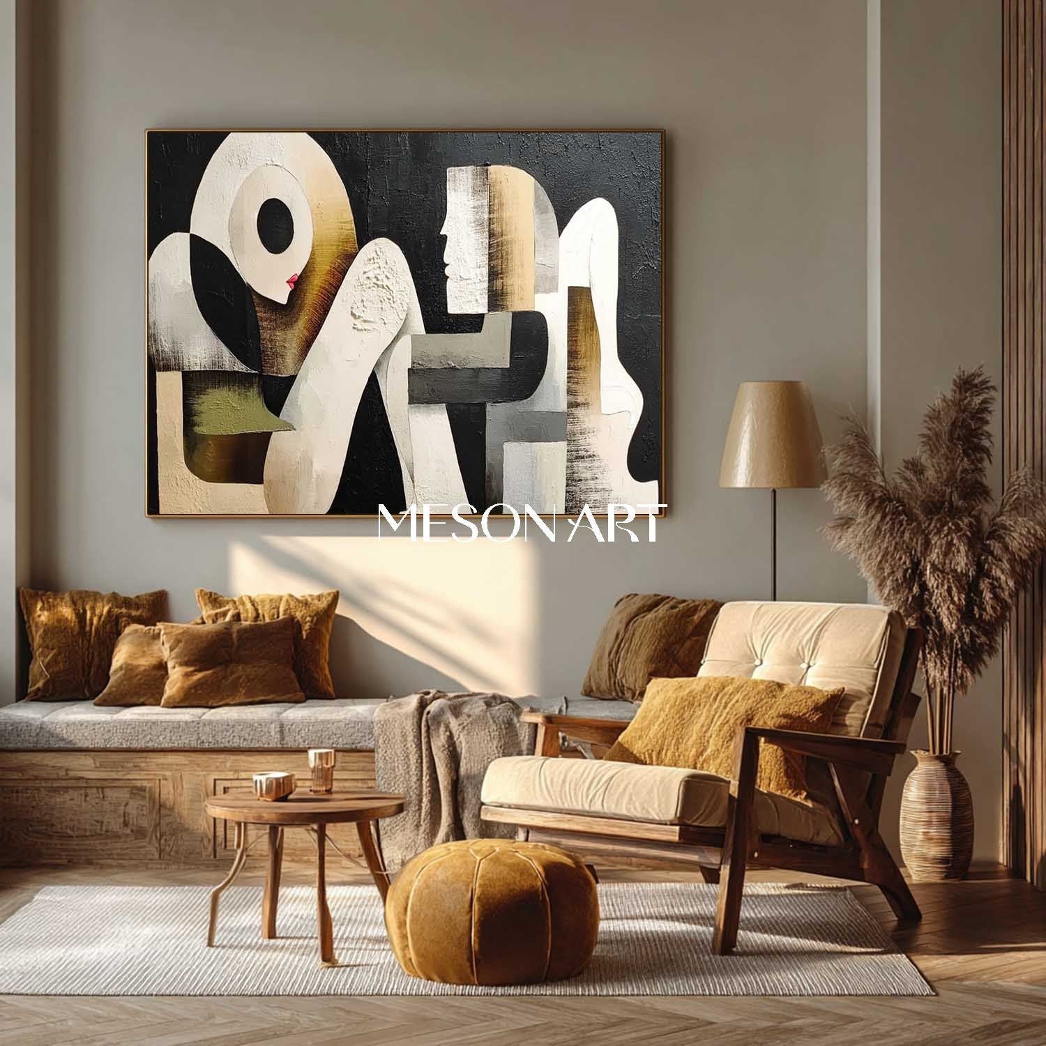 Contemporary Black and White Abstract Art Geometric Figures Painting