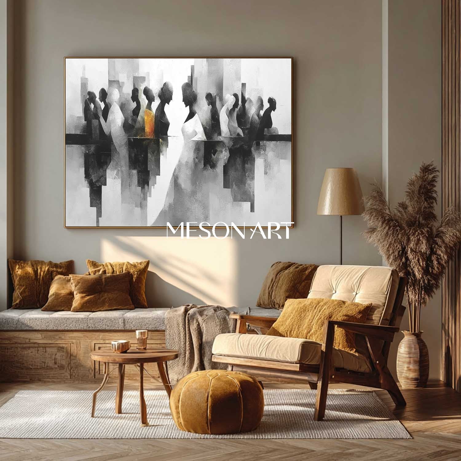 Modern Large Abstract Geometric Oil Canvas Hand-Painted Wall Art Decor