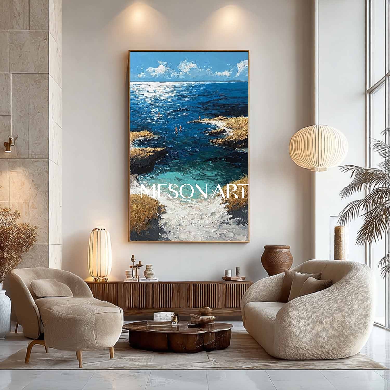 Large 3D Coastal Art for Living Room Modern Beach Canvas Minimalist Coastal Art Large Coastal Canvas