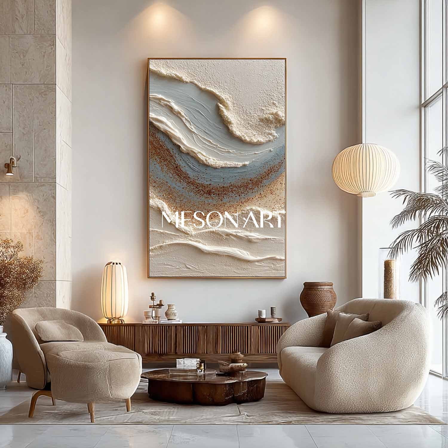Large 3D Entry wall decoration ideas beige texture painting beige abstract canvas wall art
