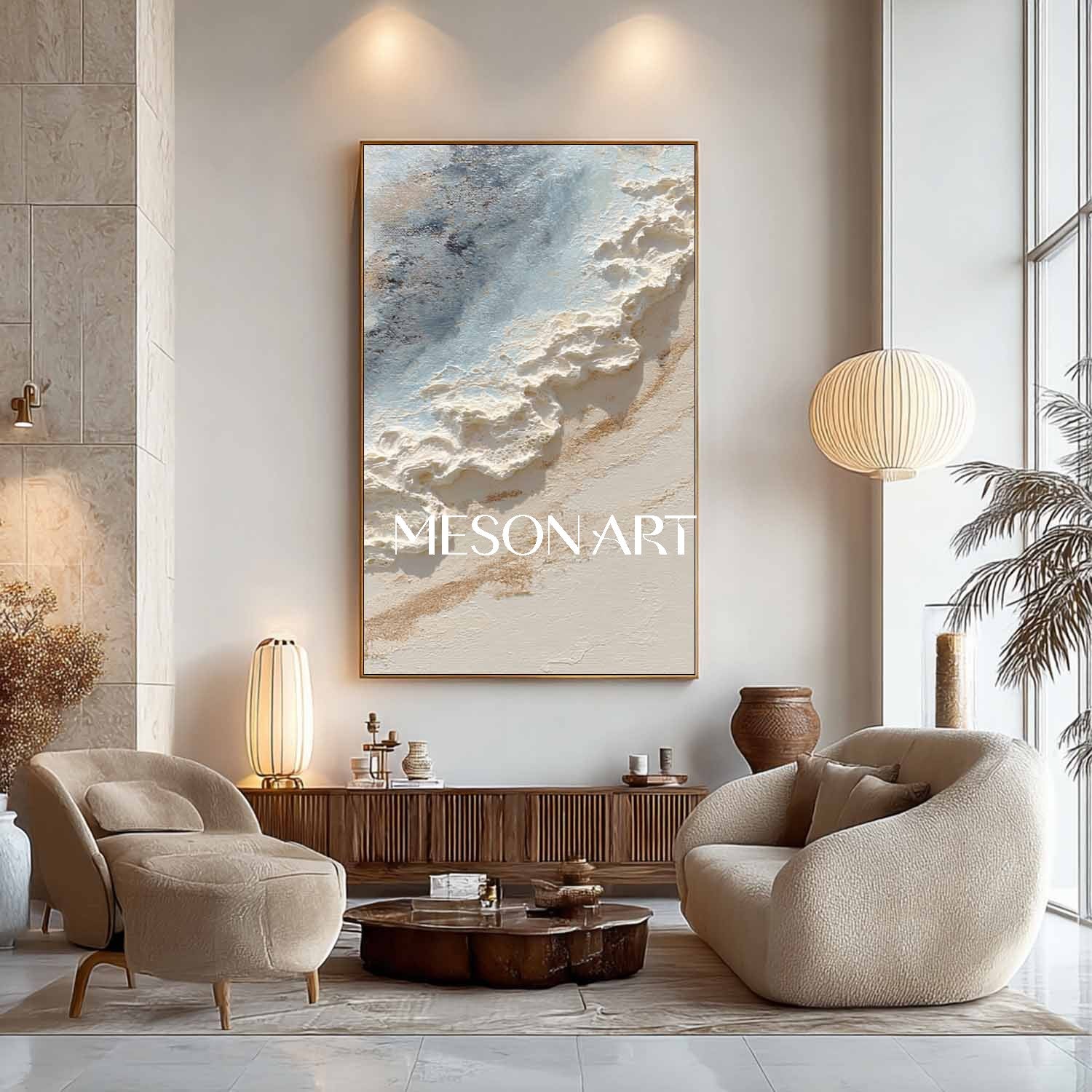 Home wall decoration ideas beige and light blue texture painting beige abstract canvas wall art