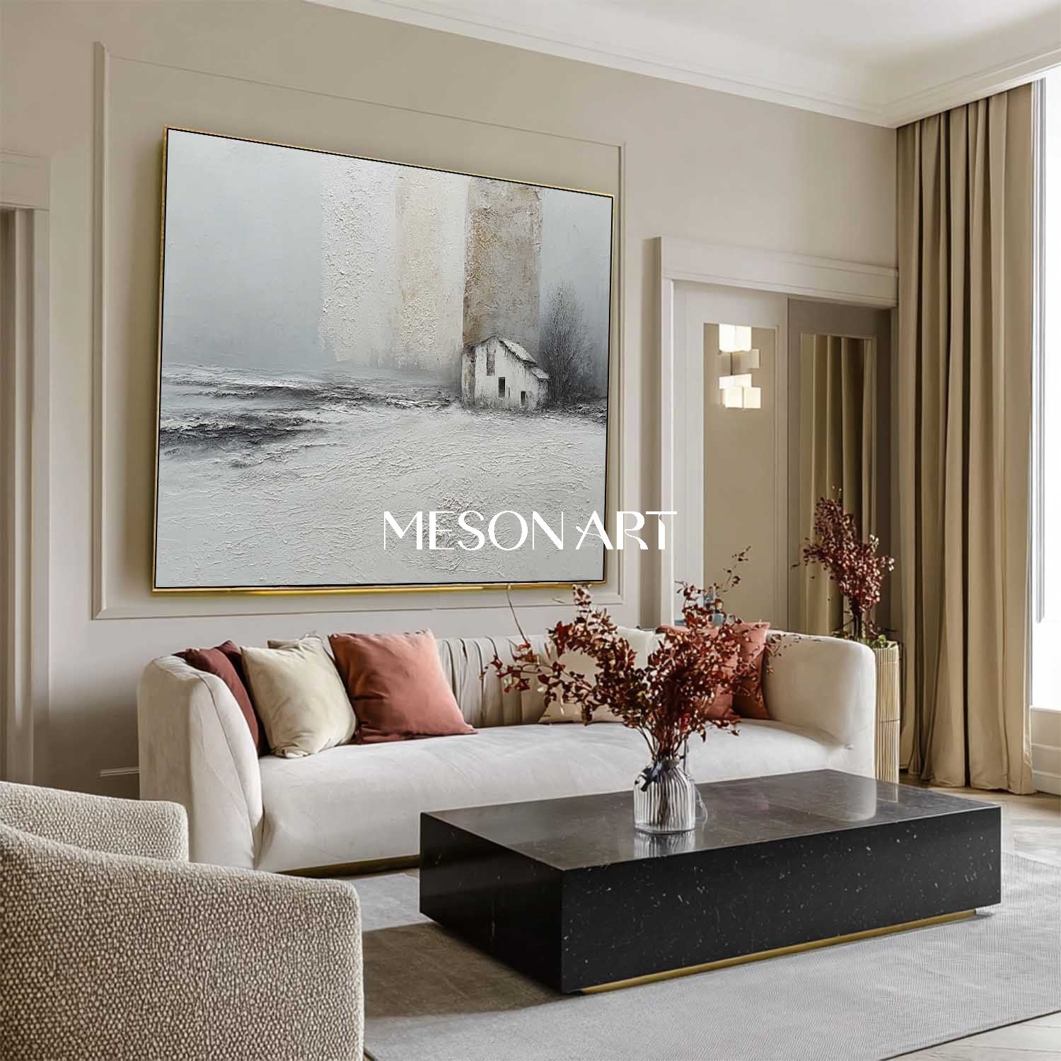 Gray Landscape Abstract Art Gray Minimalist Wall Art Living Room Decor
