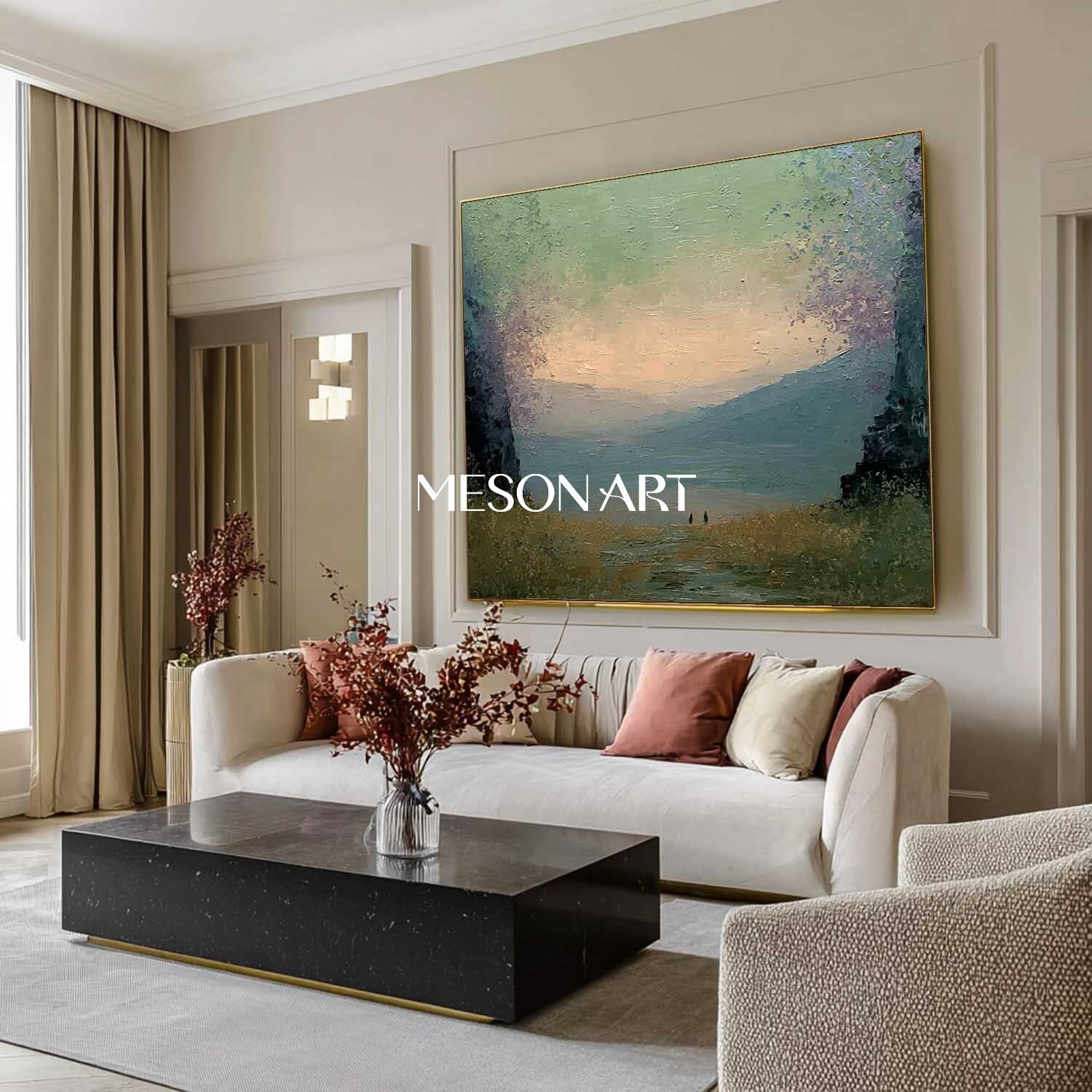 Large Nature Wall Decor – Textured Impasto Landscape Sunset Wall Art