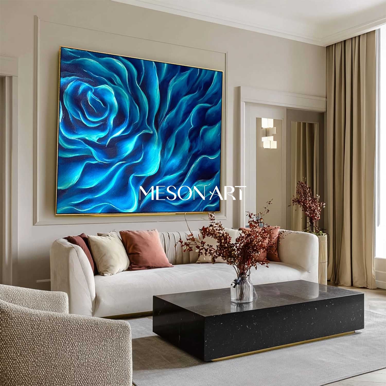 Buy Blue Rose Abstract Painting Ocean Inspired Luxuray Wall Art Decor