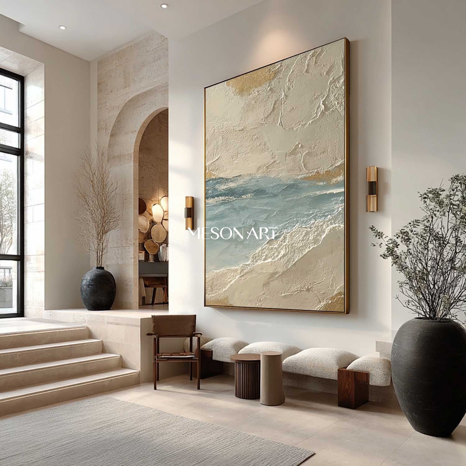 Beige and light blue abstract art Contemporary beige abstract canvas wall painting decoration ideas