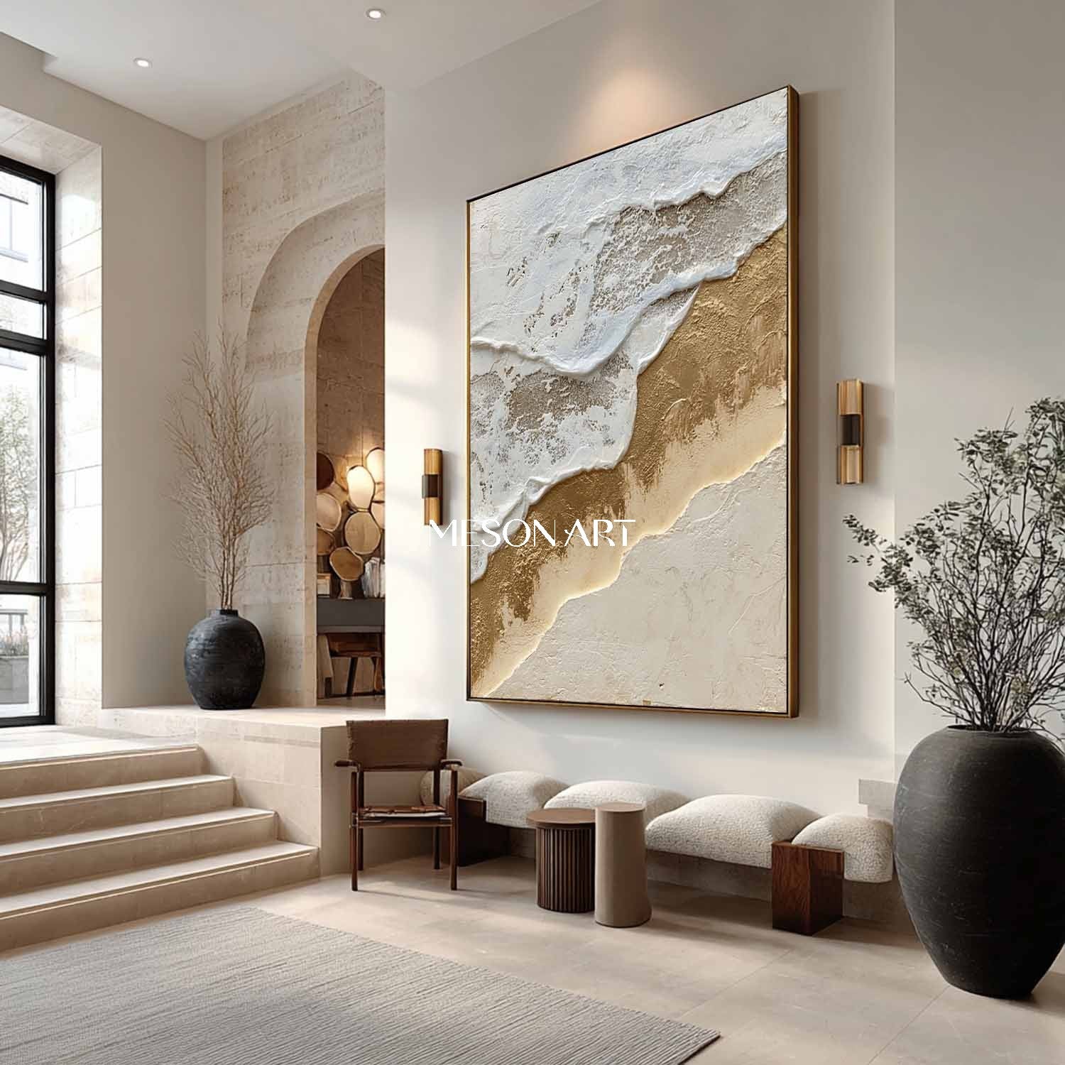 Gold and white ocean waves beach abstract art Ocean waves abstract canvas wall painting decor ideas