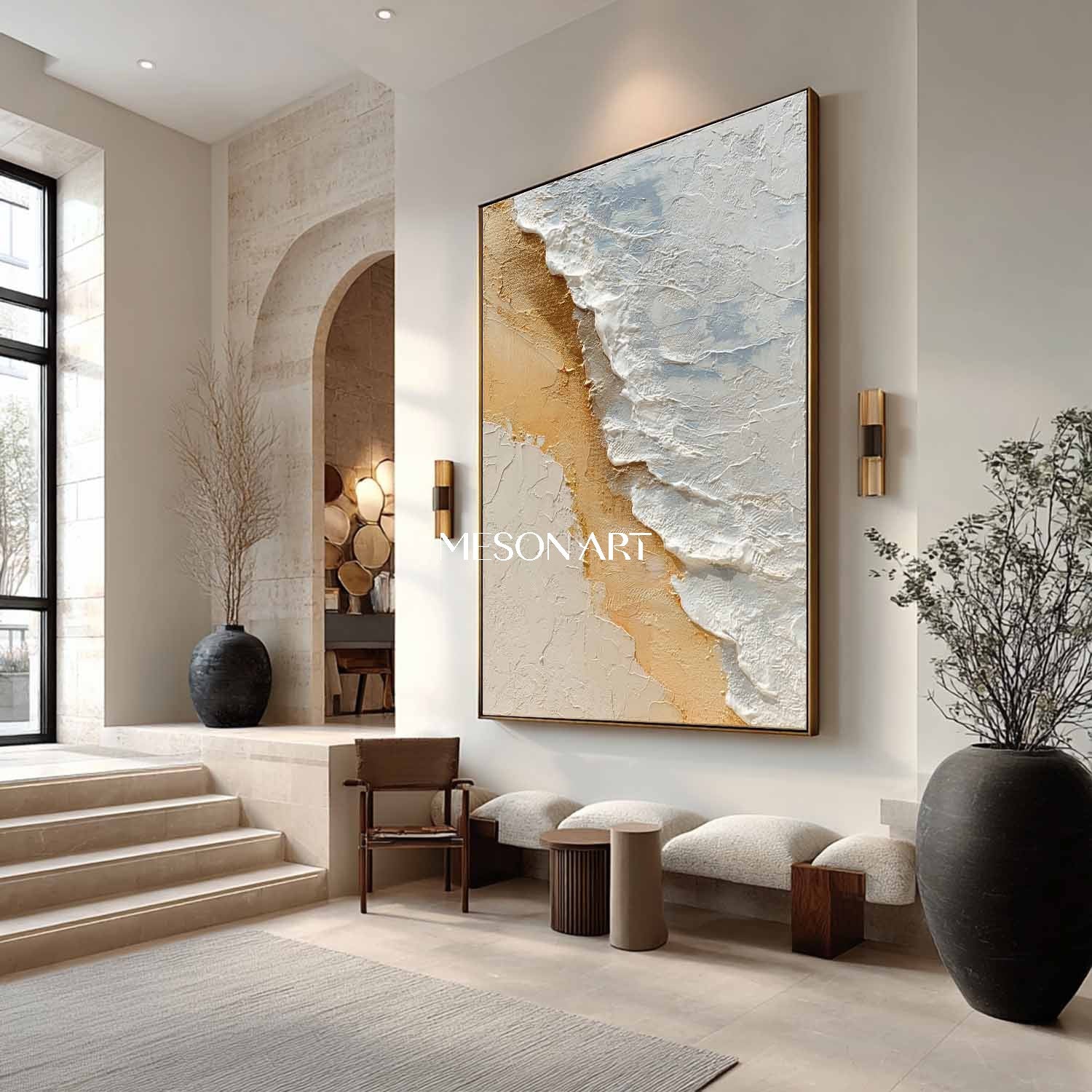 White ocean waves and yellow beach painting White ocean waves and yellow beach wall decoration