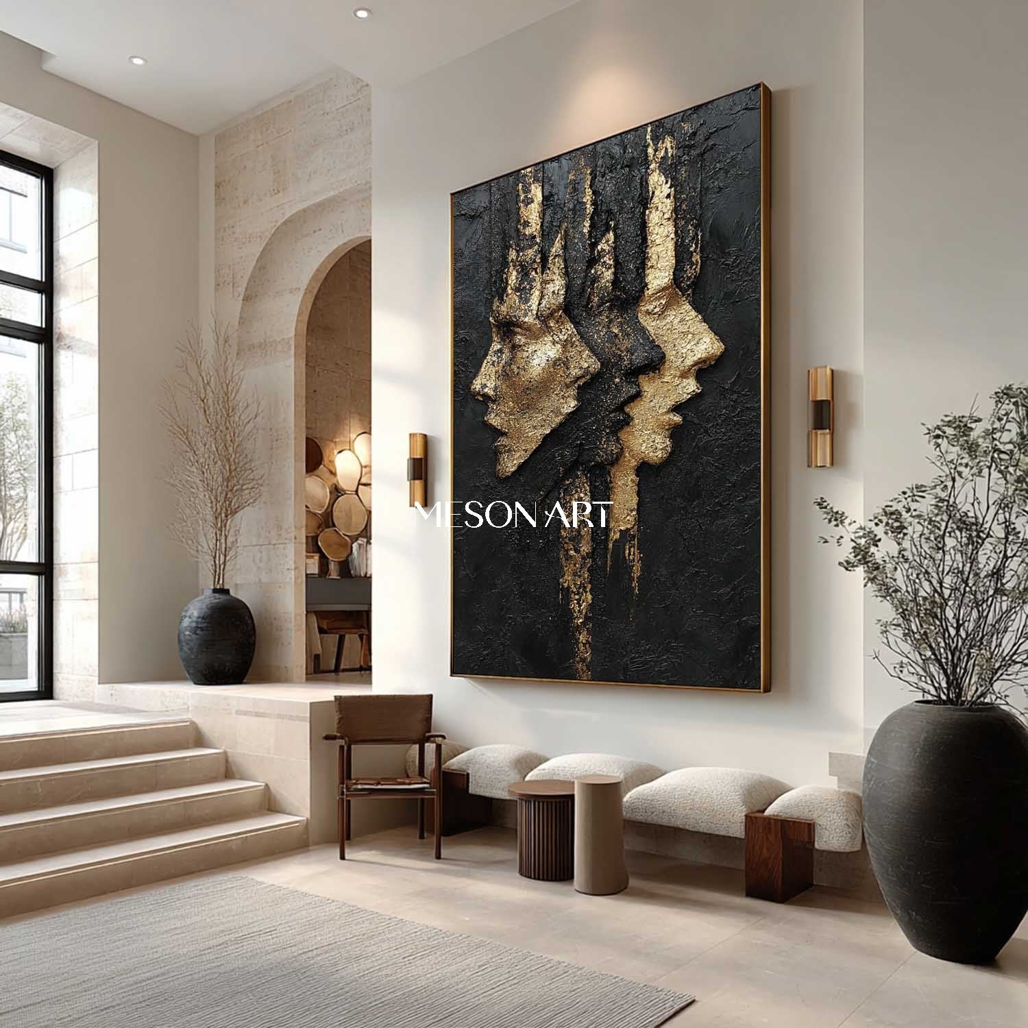 Black and gold elegant lady portrait abstract art Elegant lady portrait wall art decoration ideas