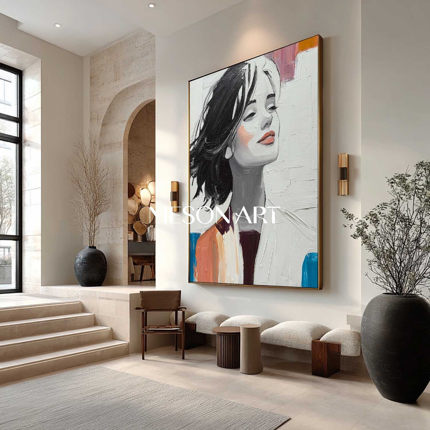 Surrealist Woman Oil Painting – Conceptual Female Portrait Wall Art