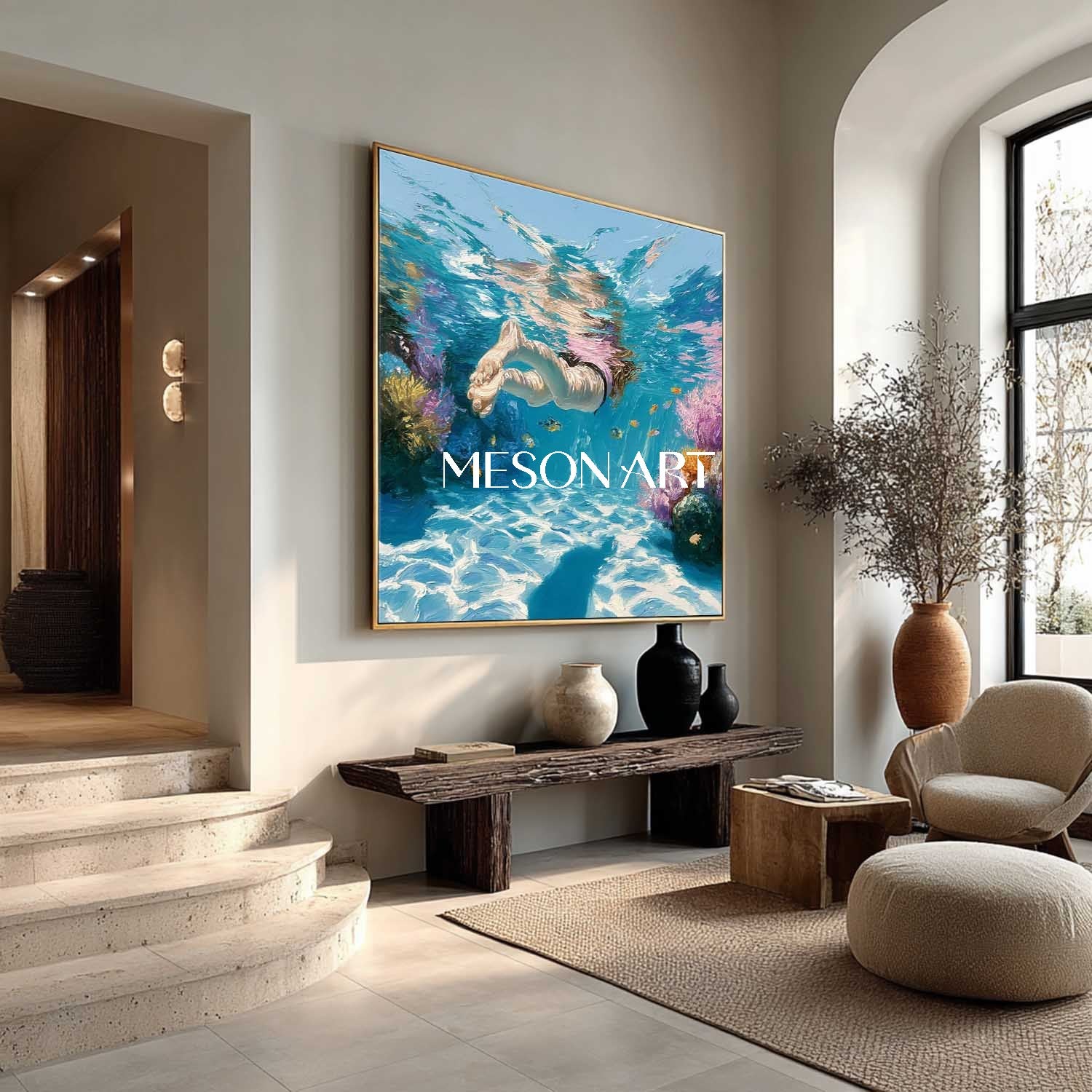 Seaside swimming wall art decoration Undersea snorkeling coral canvas art Seaside swimming painting