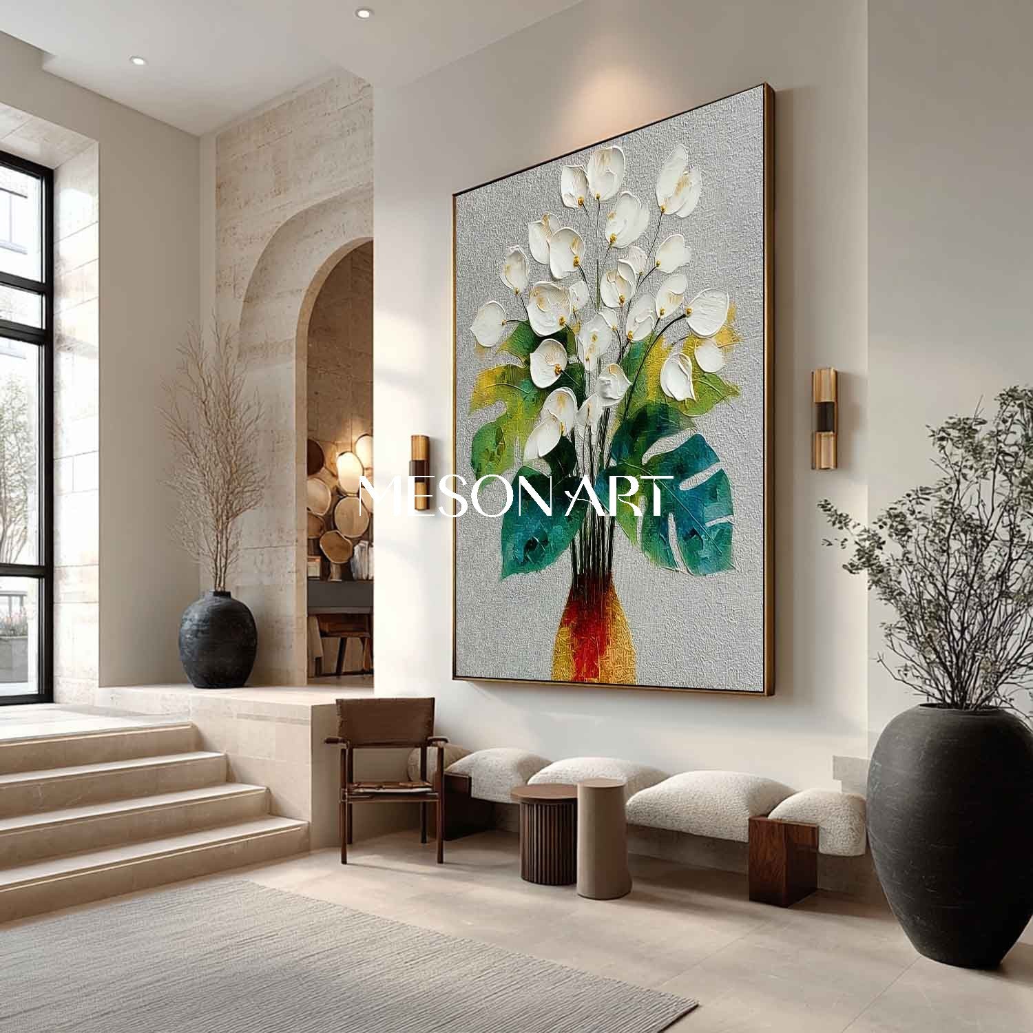 Large Flower Artwork for Modern Spaces Framed Flower Canvas Art Blooming Flower Painting