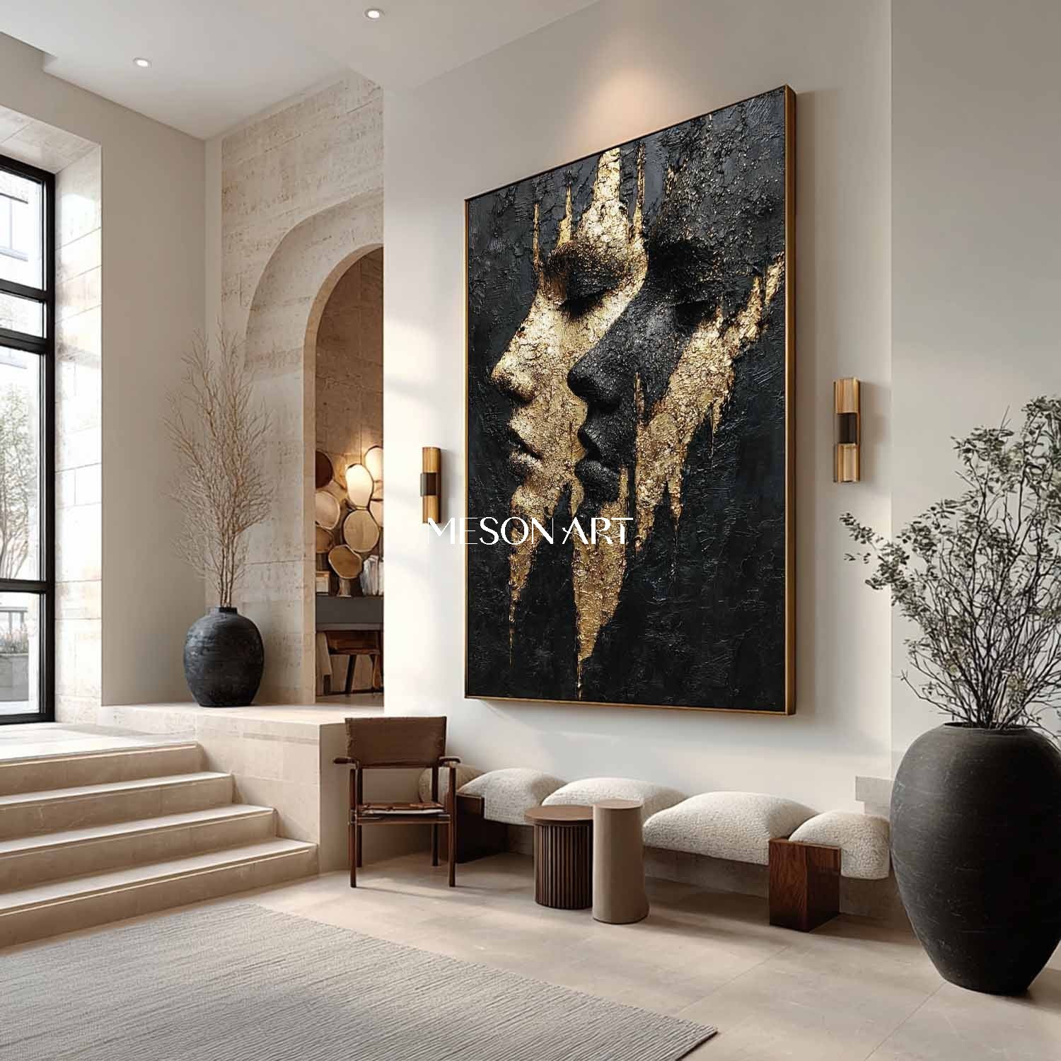 Black and gold portrait painting contemporary luxury home wall decoration art ideas