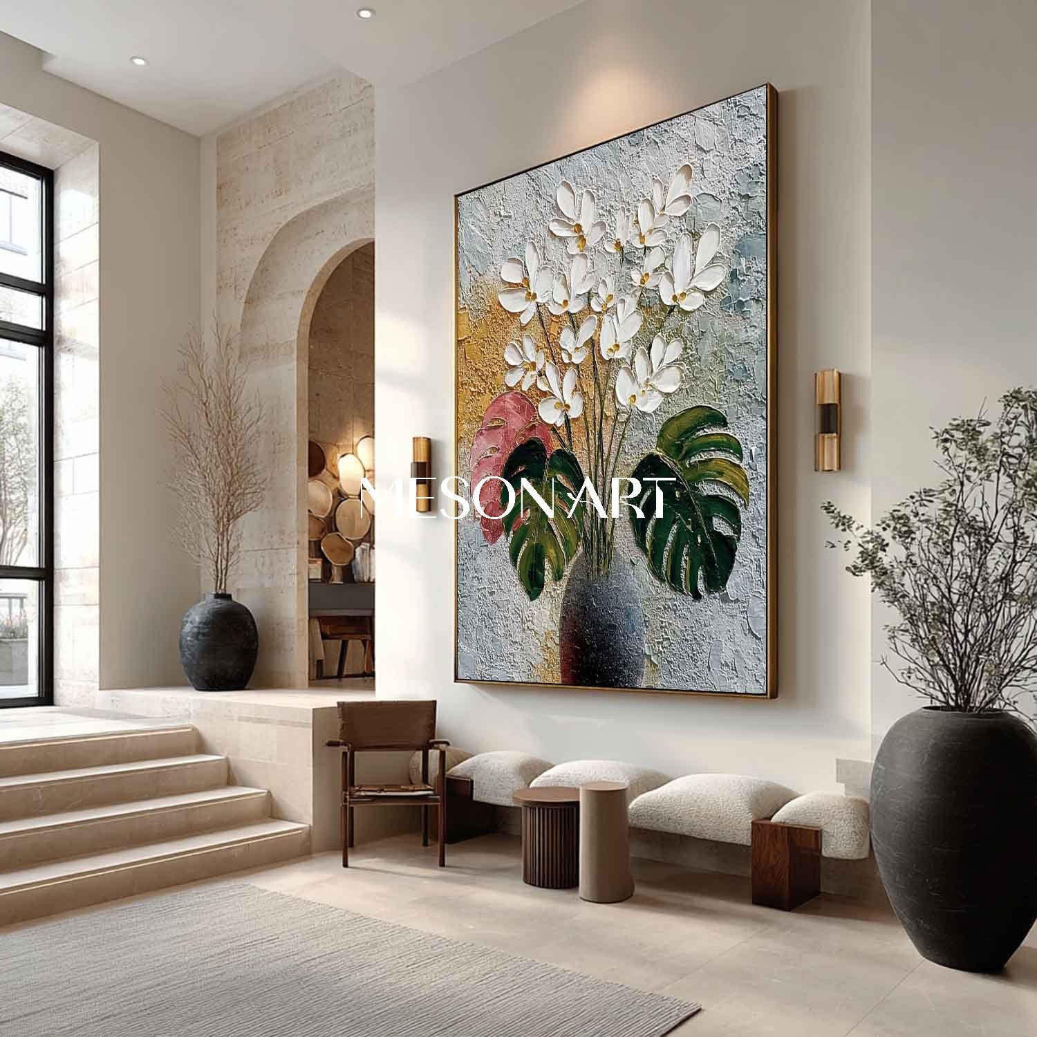 Floral Canvas Art Contemporary Floral Texture Art Modern Abstract Botanical Wall Art for Entryway
