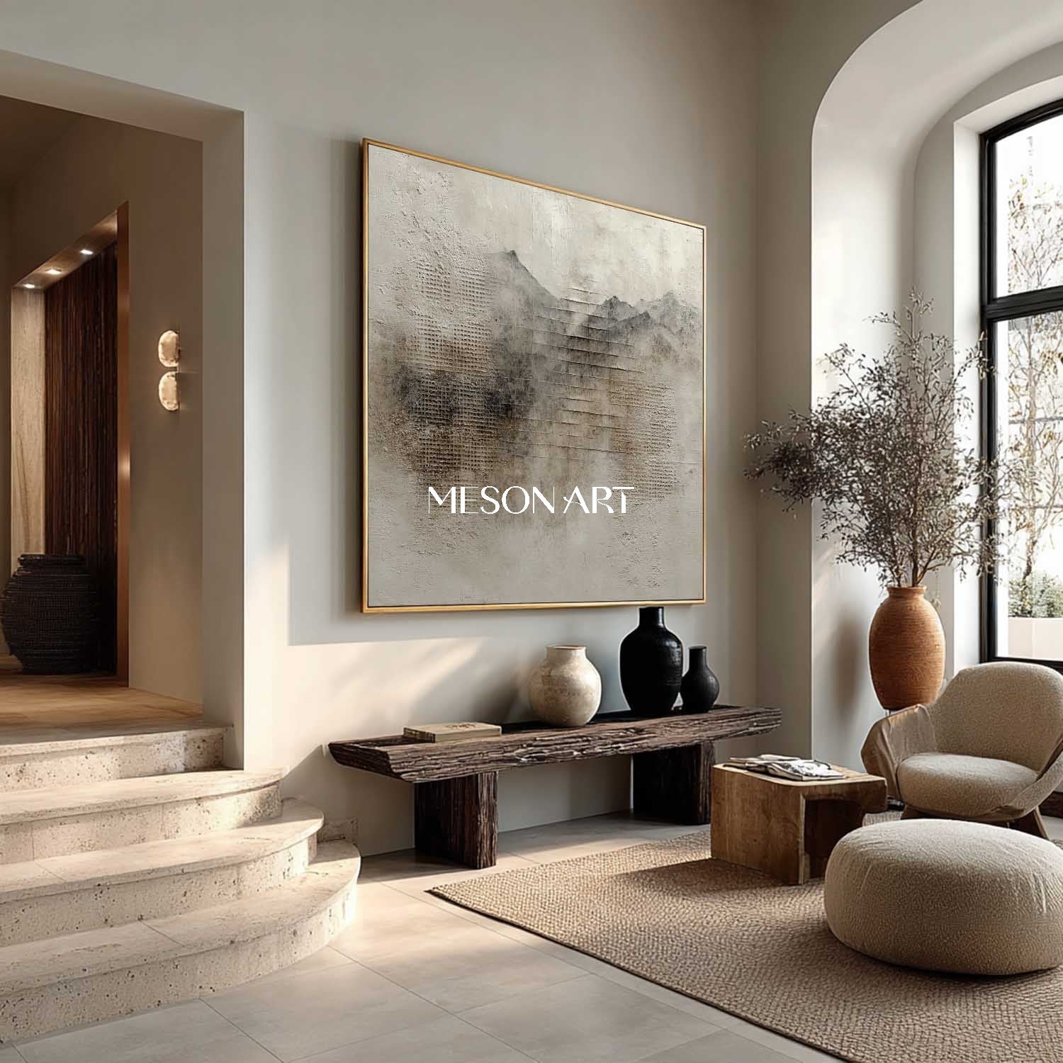 Contemporary Earthy Abstract Canvas Art for Sale Wabi Sabi Art Light Grey Landscape Texture Painting