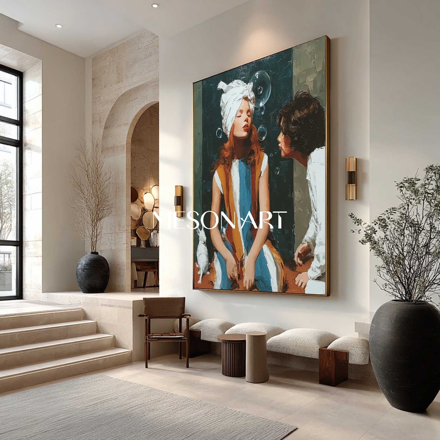 Surreal Girl Blowing Bubbles – Dreamlike Wall Art Canvas | Mesonart