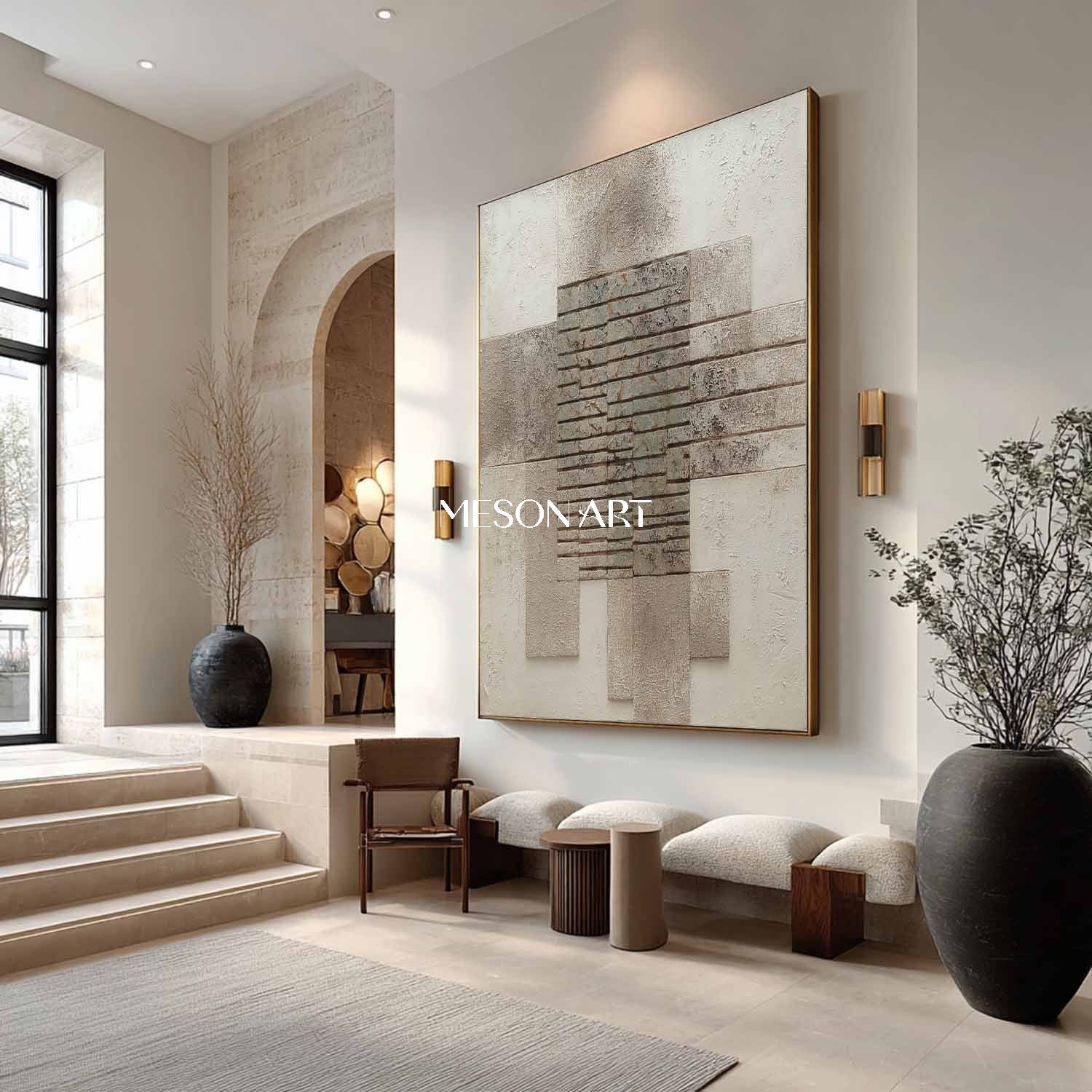 Wabi-sabi wall art decor Light earth tone abstract canvas art for sale Earth tone texture painting