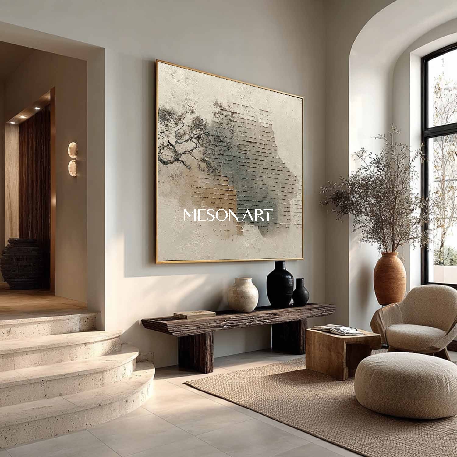 Brown abstract painting Light brown textured canvas art for sale Wabi-sabi art decoration ideas