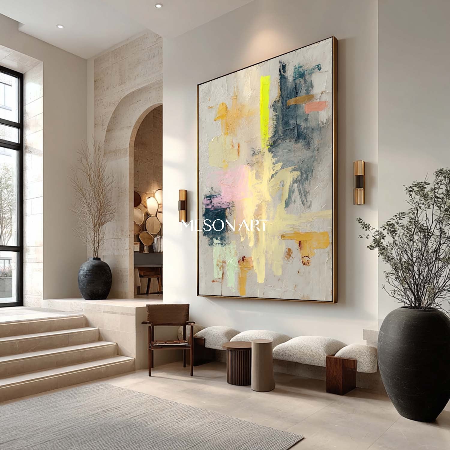 Large colorful abstract canvas art for sale Modern wall art decoration ideas Yellow abstract art