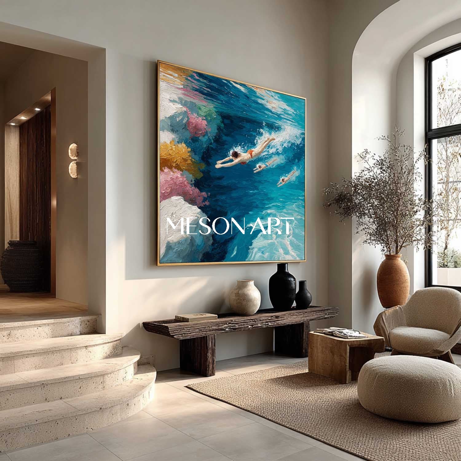 Seaside swimming canvas art for sale Summer swimming wall art decor Summer oil painting