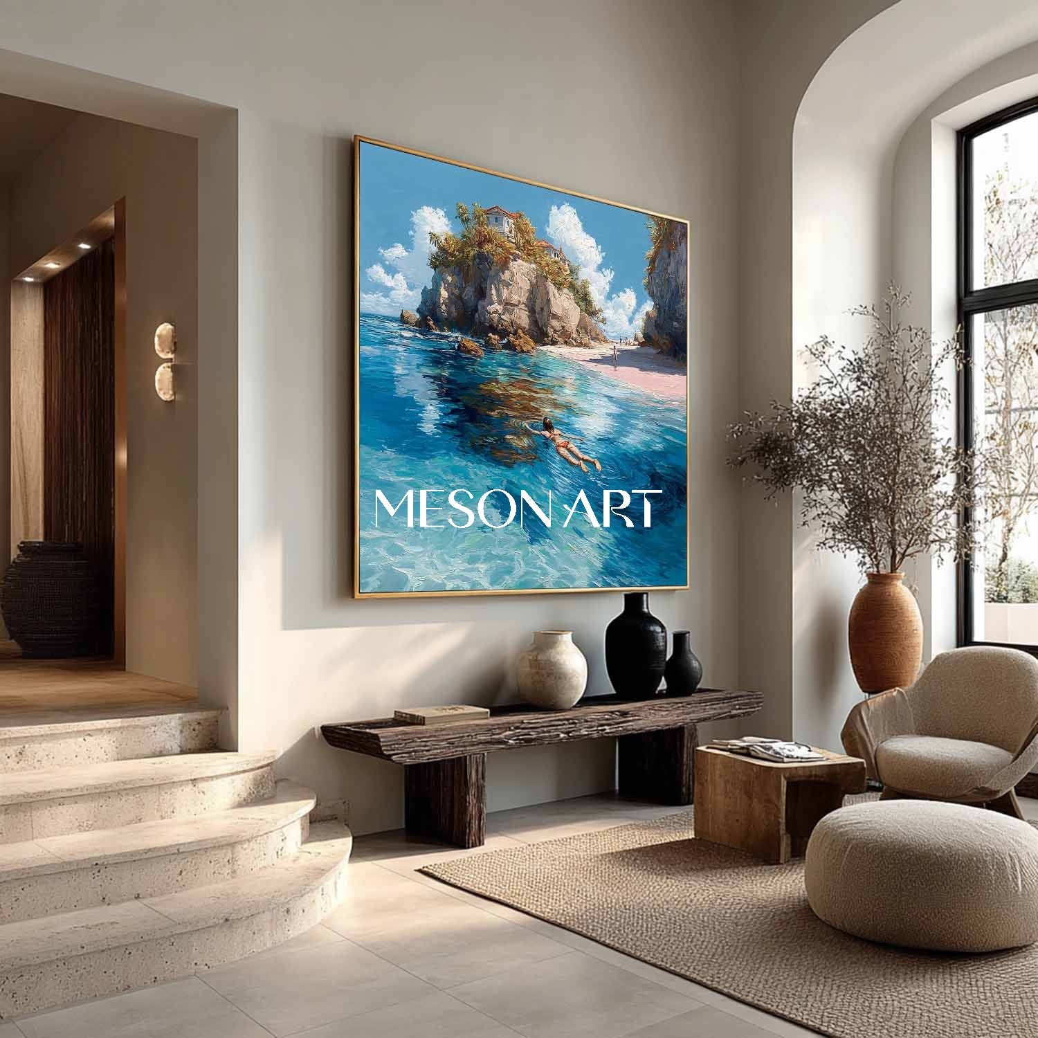 Beach Swimmer Artwork Coastal Swimming Art Woman Swimming Wall Art Summer Water Art Printing