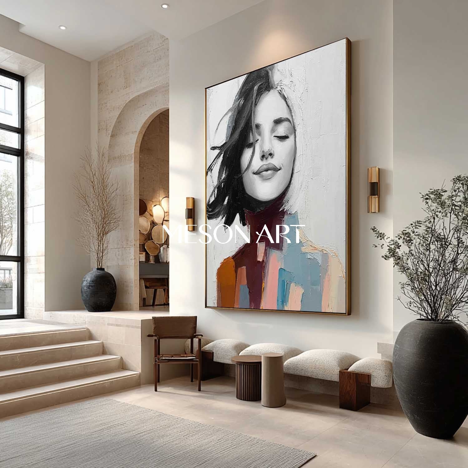 Surreal Female Portrait Painting – Dreamlike Woman’s Face Canvas Art | Mesonart