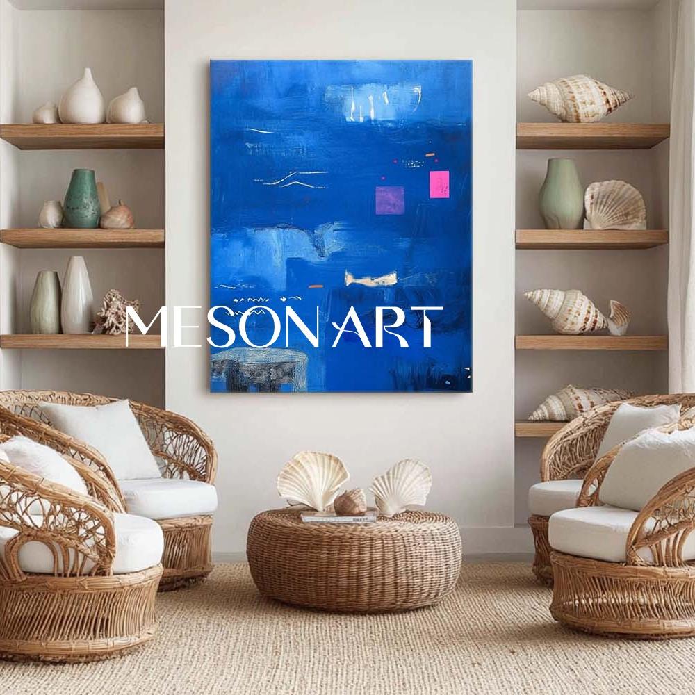 Large modern blue canvas art abstract blue abstract minimalist canvas wall painting for sale