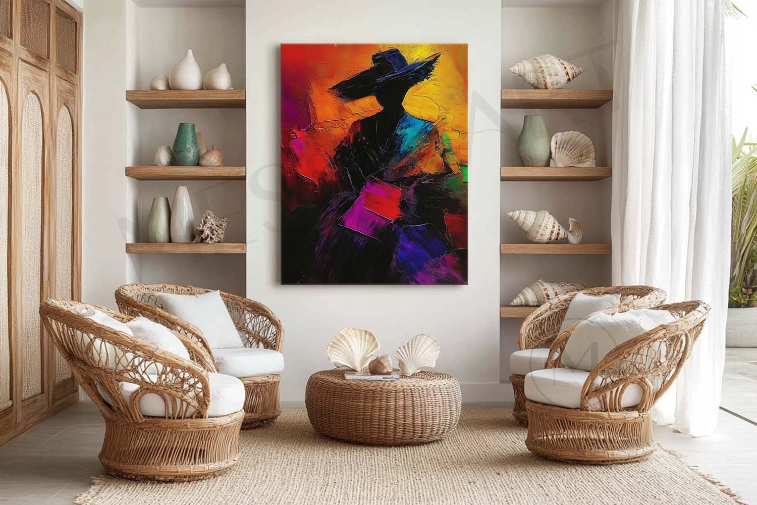 Contemporary woman wearing hat abstract canvas art Palette abstract girl wearing hat wall art