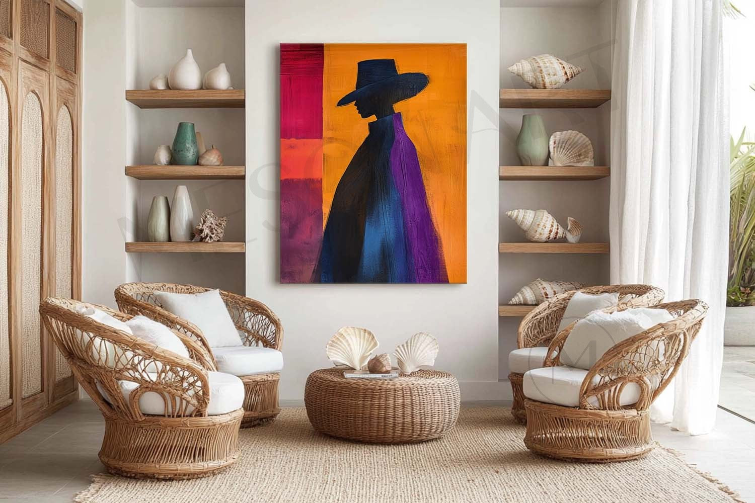 Large Colorful Abstract Cape Woman Canvas Art Contemporary palette abstract cape girl wall art decor