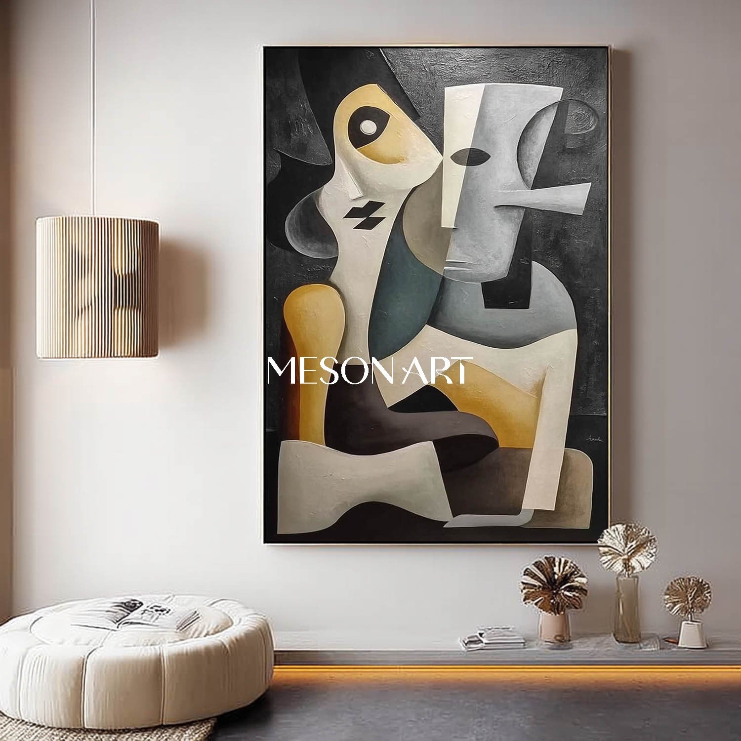 Surreal Abstract Painting Picasso Style Wall Decor Original Cubist Art