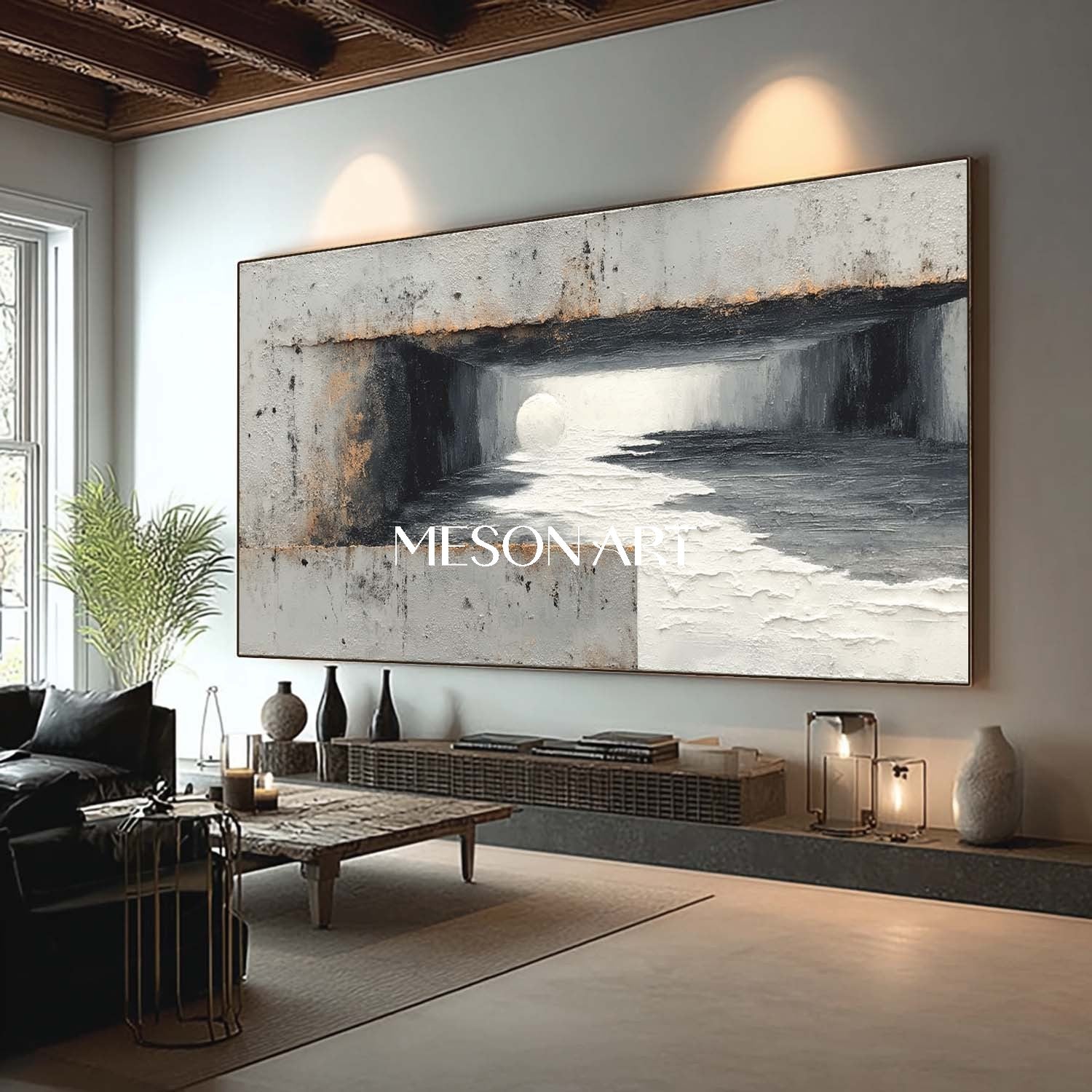 Extra Large Wabi-Sabi Black Abstract Textured Art Framed Wall Canvas