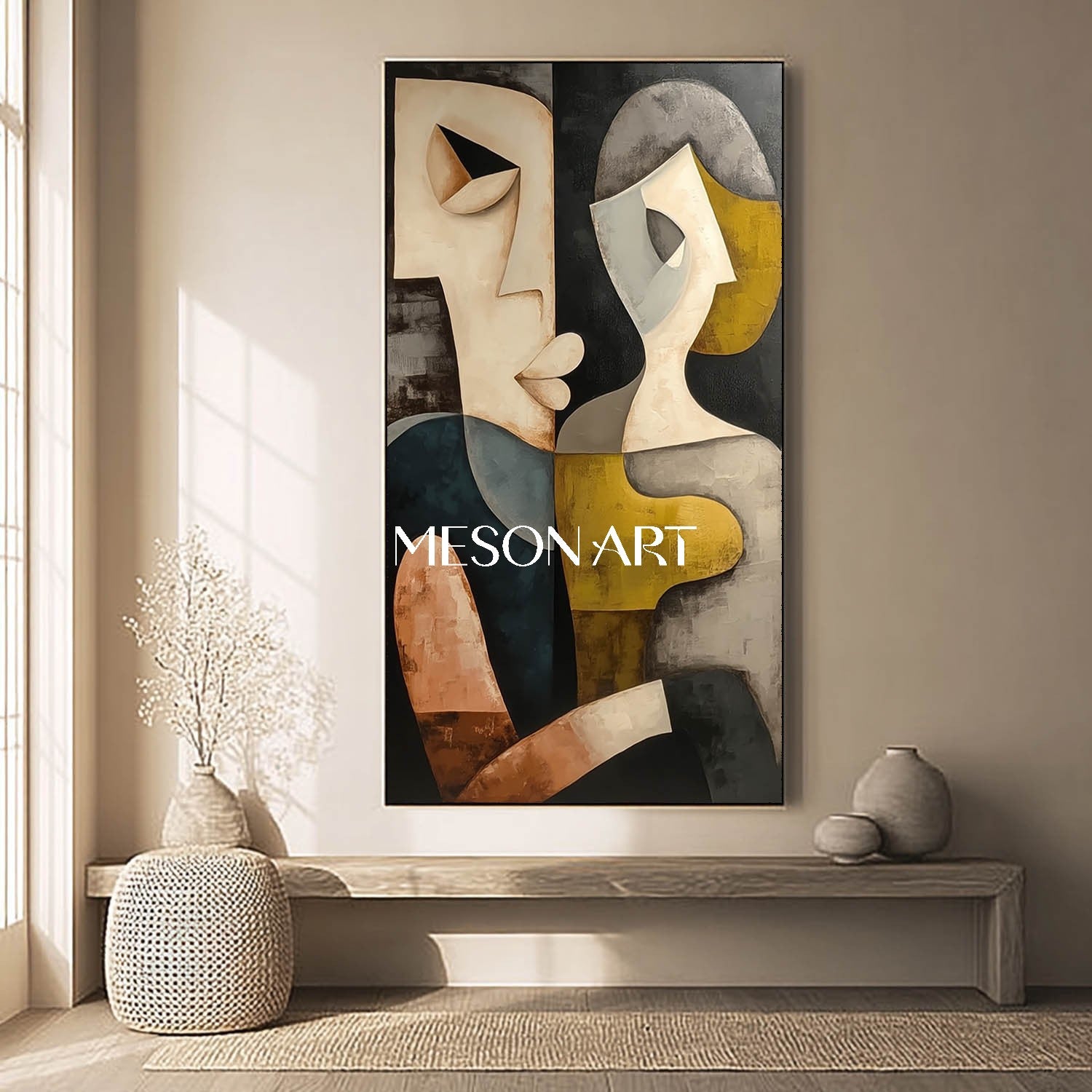 Large Dramatic Cubism Abstract Couple Oil Painting Wall Art Entryway
