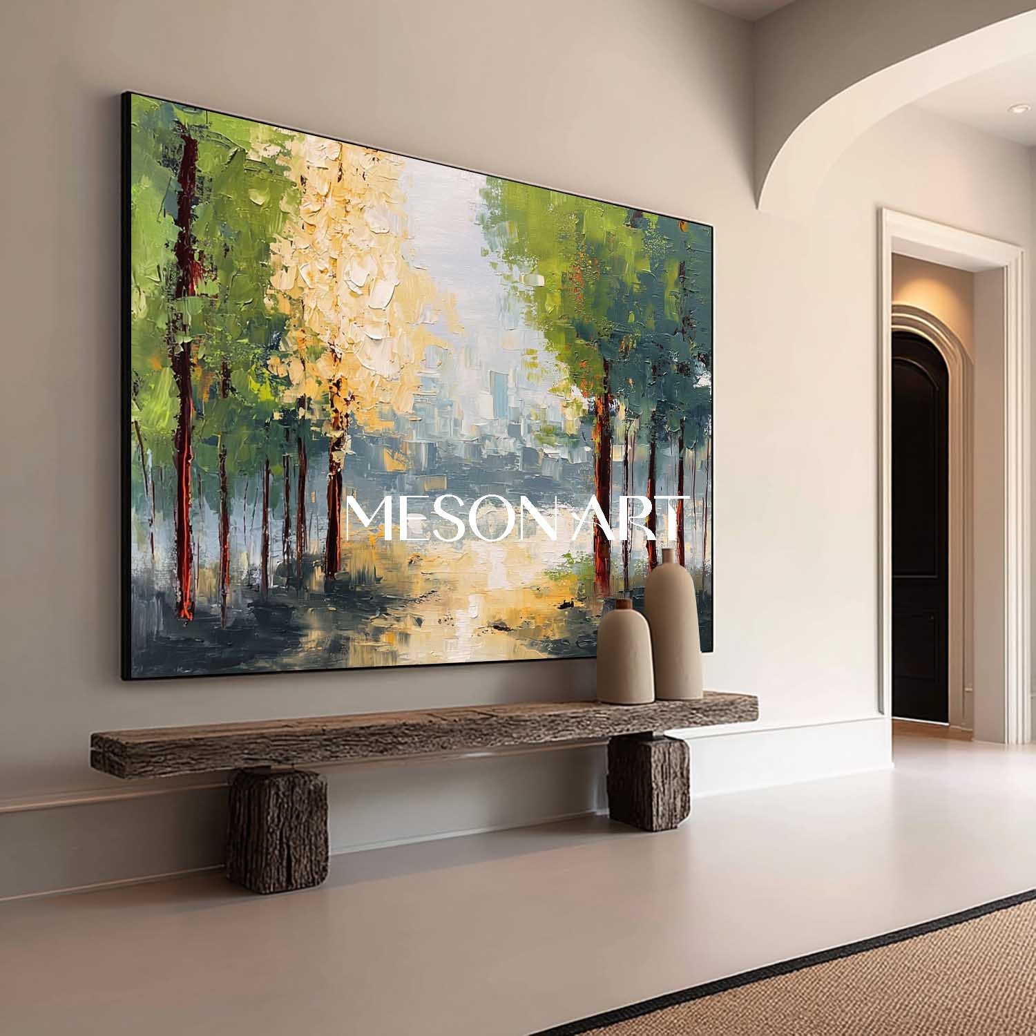 Autumn Landscape Art Original Fall Painting for Stylish Interior Design