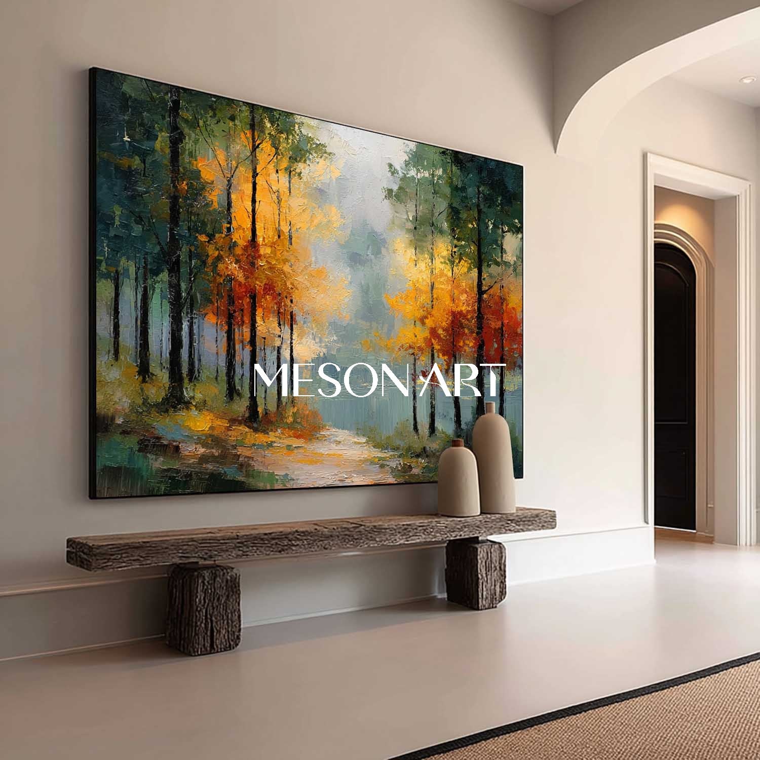 Autumn Landscape Canvas Art – Perfect for Living Room Walls, Warm Fall Decor