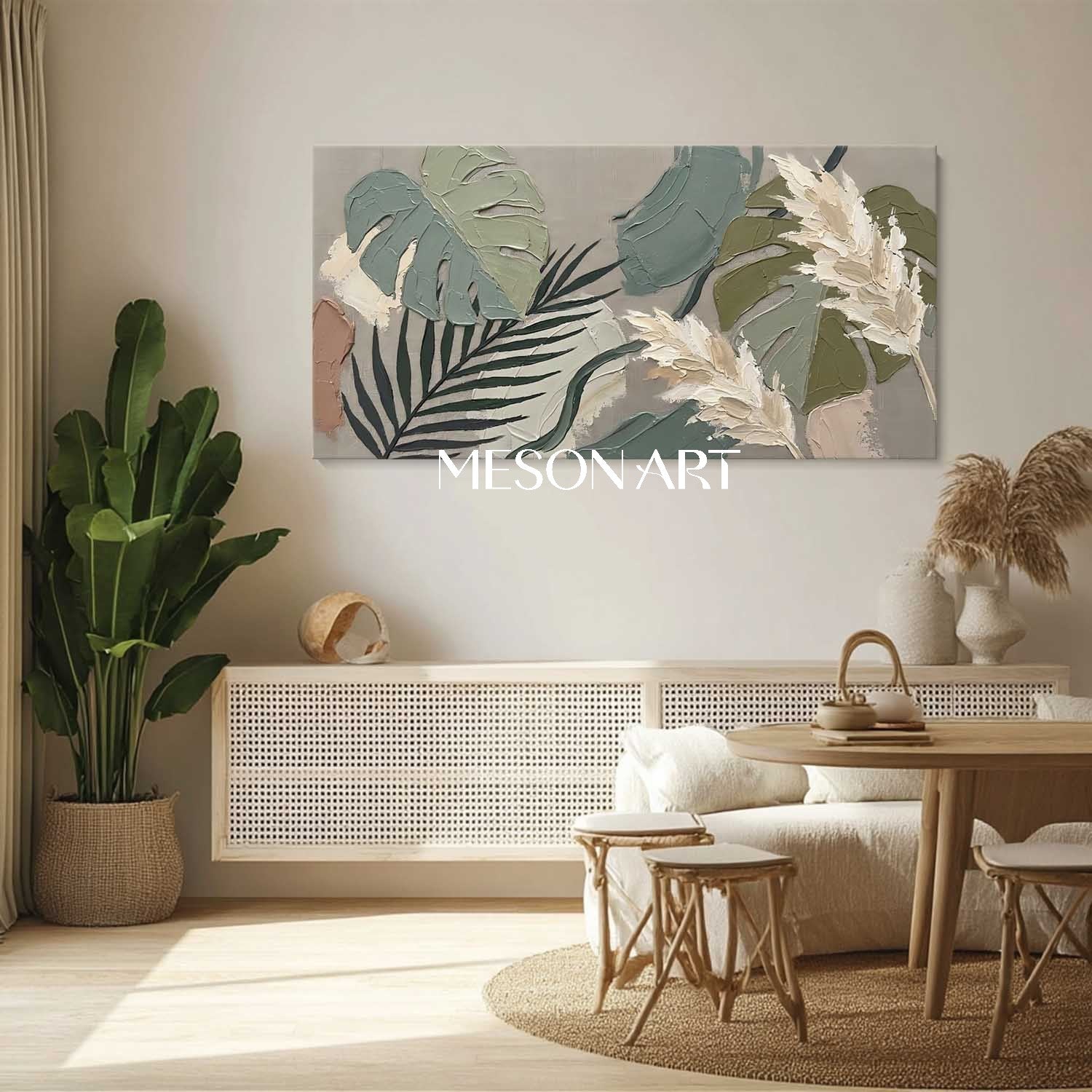 Sage Green Wall Art Boho Wall Decor Botanical Canvas Painting Neutral Home Decor