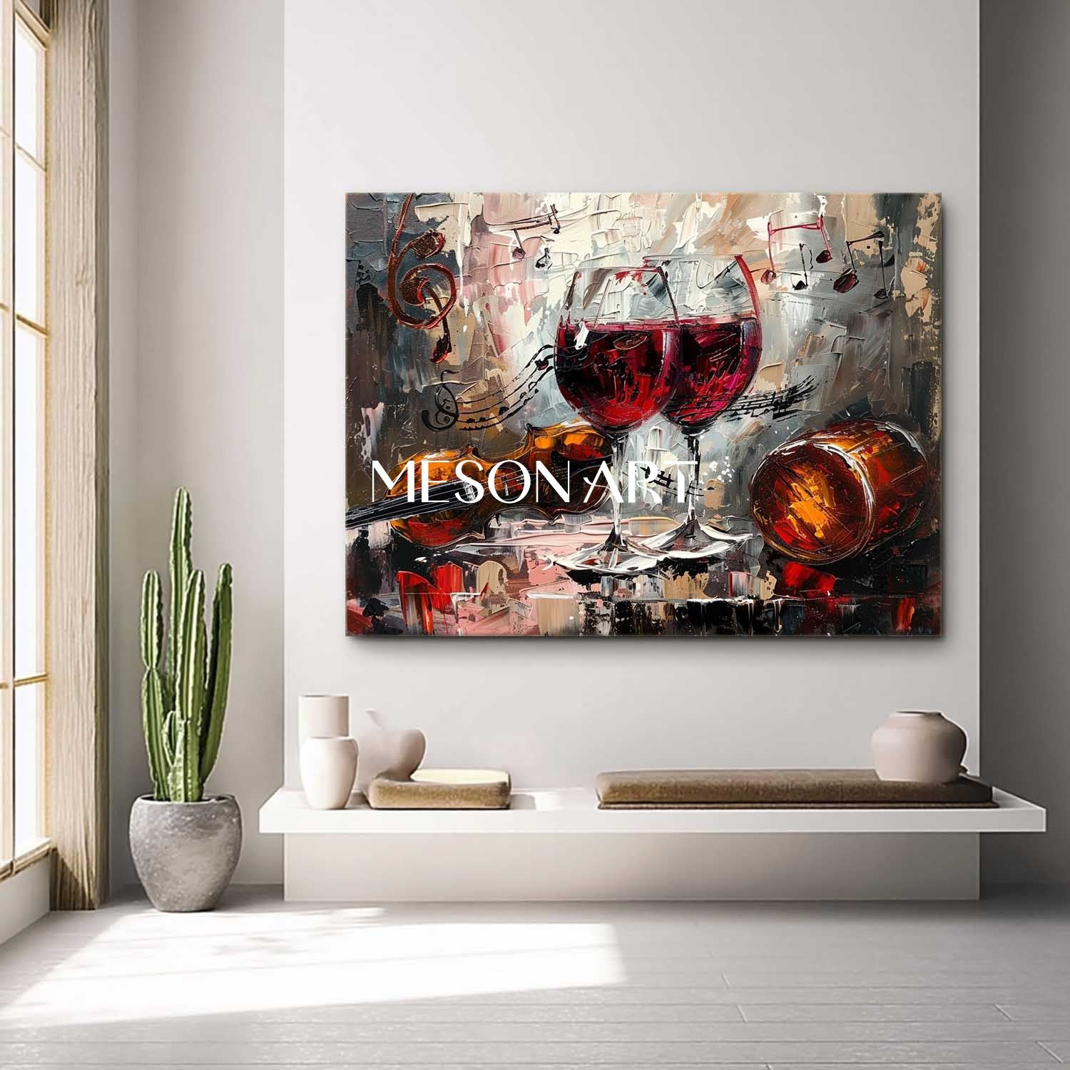 Large Red Wine Glass and Music Abstract Canvas Art for Sale Music and Wine Wall Art Decor