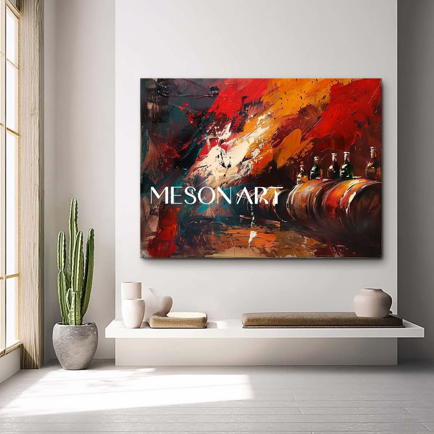 Large Red wine barrel painting winery decorative wall art wine cabinet wall painting for sale