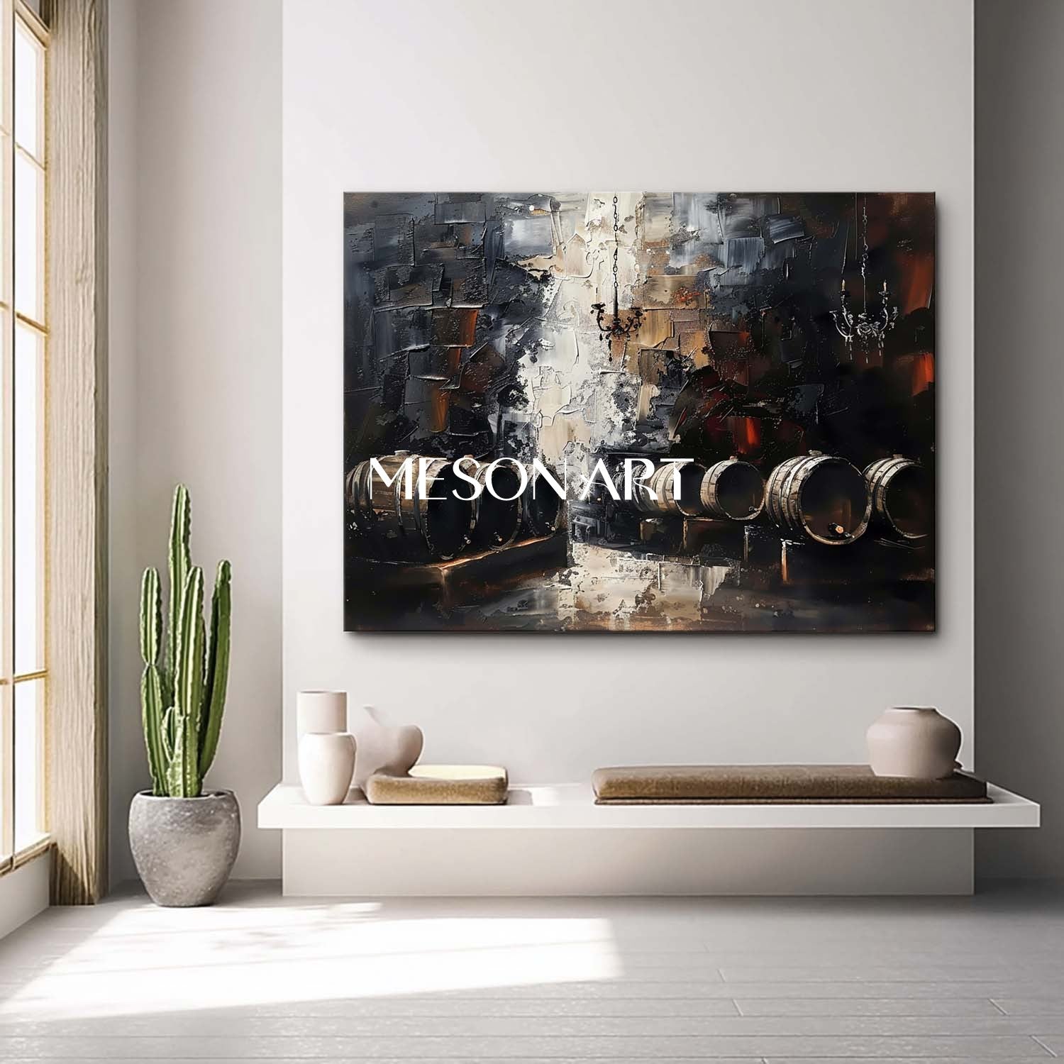 Large Wine barrel abstract painting Oak barrel wall art decoration Wine cabinet wall painting for sale