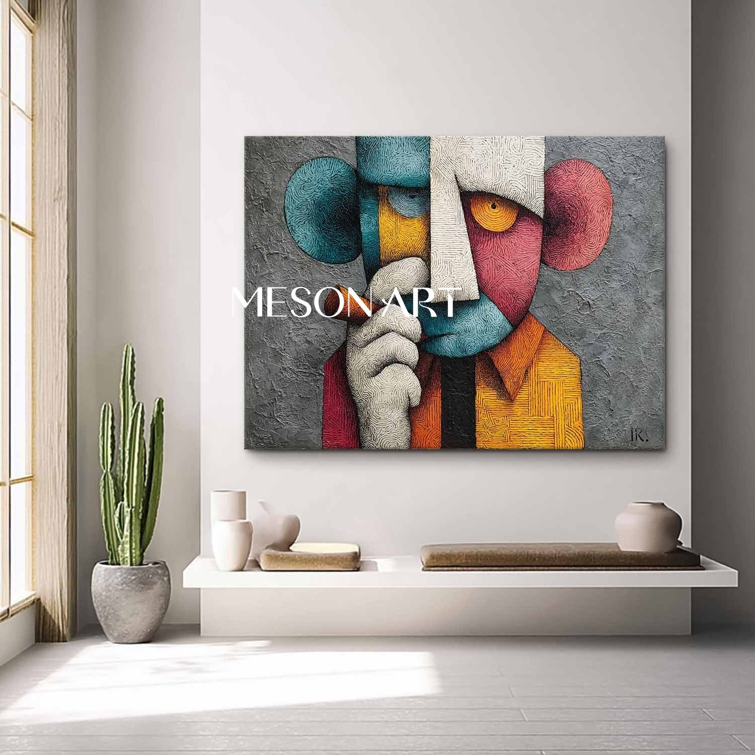 Large Modern man smoking a cigar abstract texture canvas wall art Man smoking a cigar pop abstract art