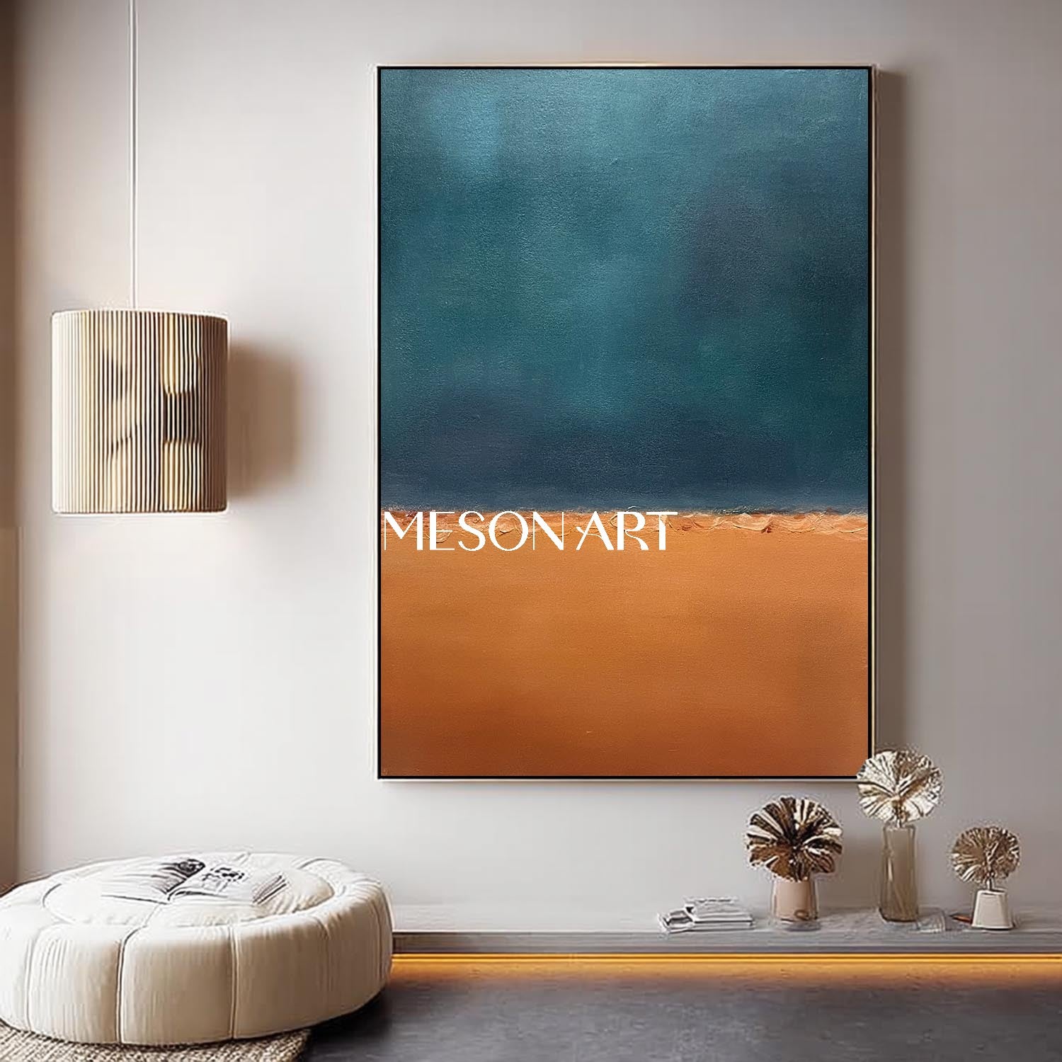 Medieval Blue Abstract Art: Blue and Orange Minimalist Abstract Art Canvas