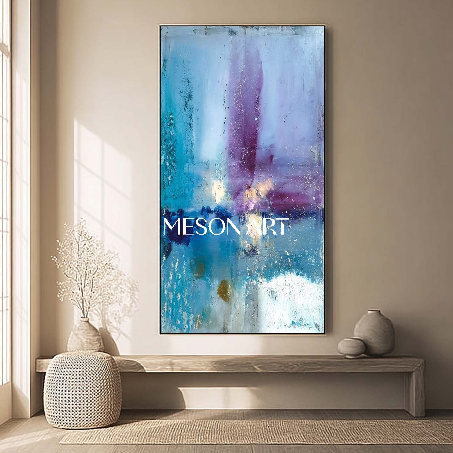 Large Corridor Blue Abstract Wall Art Blue Abstract Oil Painting
