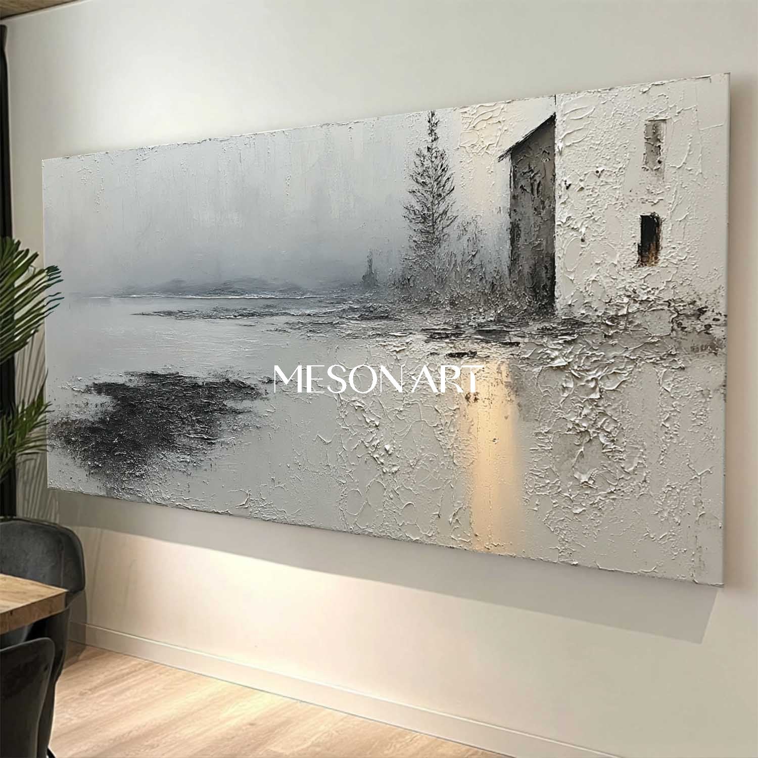 Large Grey Minimalist Landscape Oil Painting Grey Minimalist Wall Art