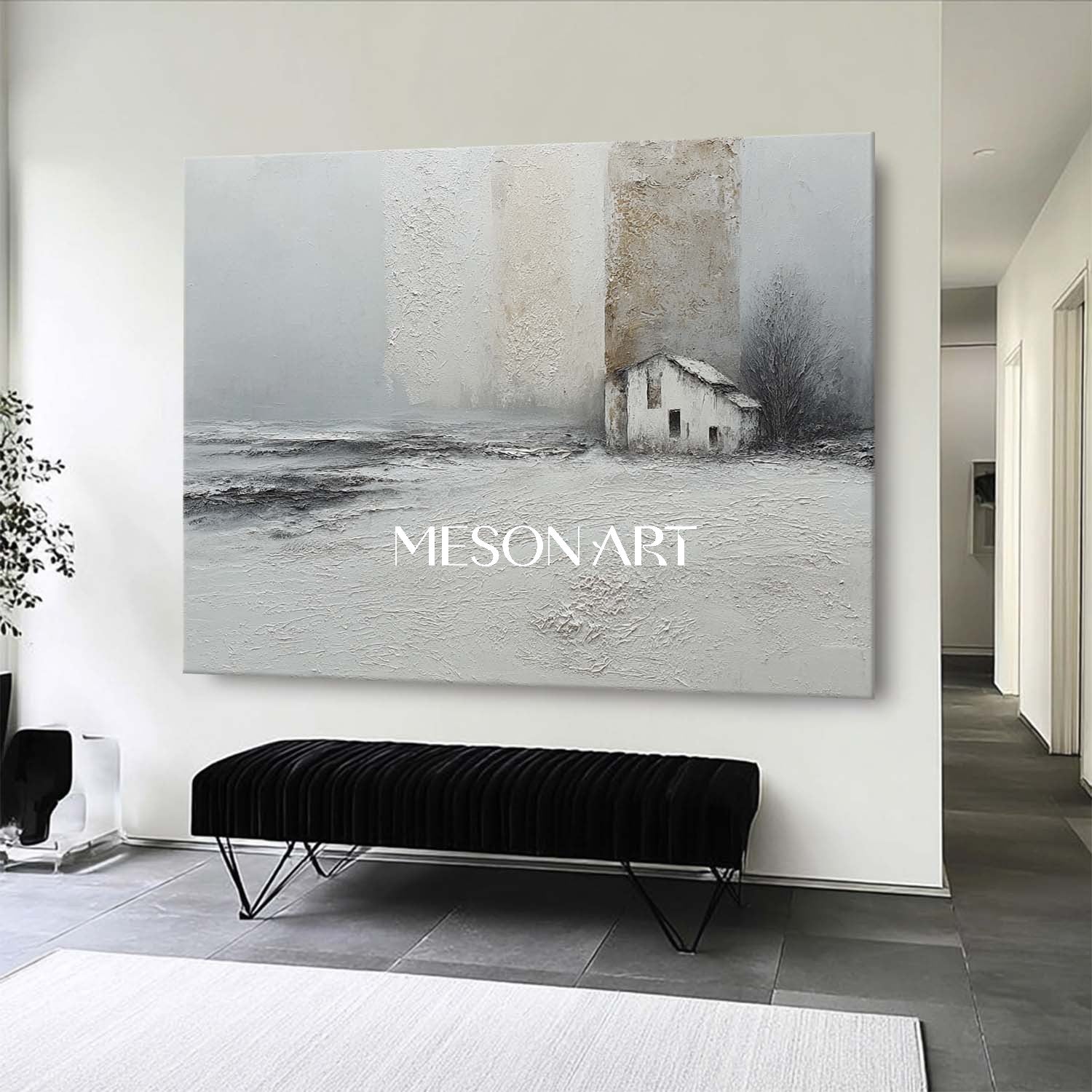 Gray Landscape Abstract Art Gray Minimalist Wall Art Living Room Decor