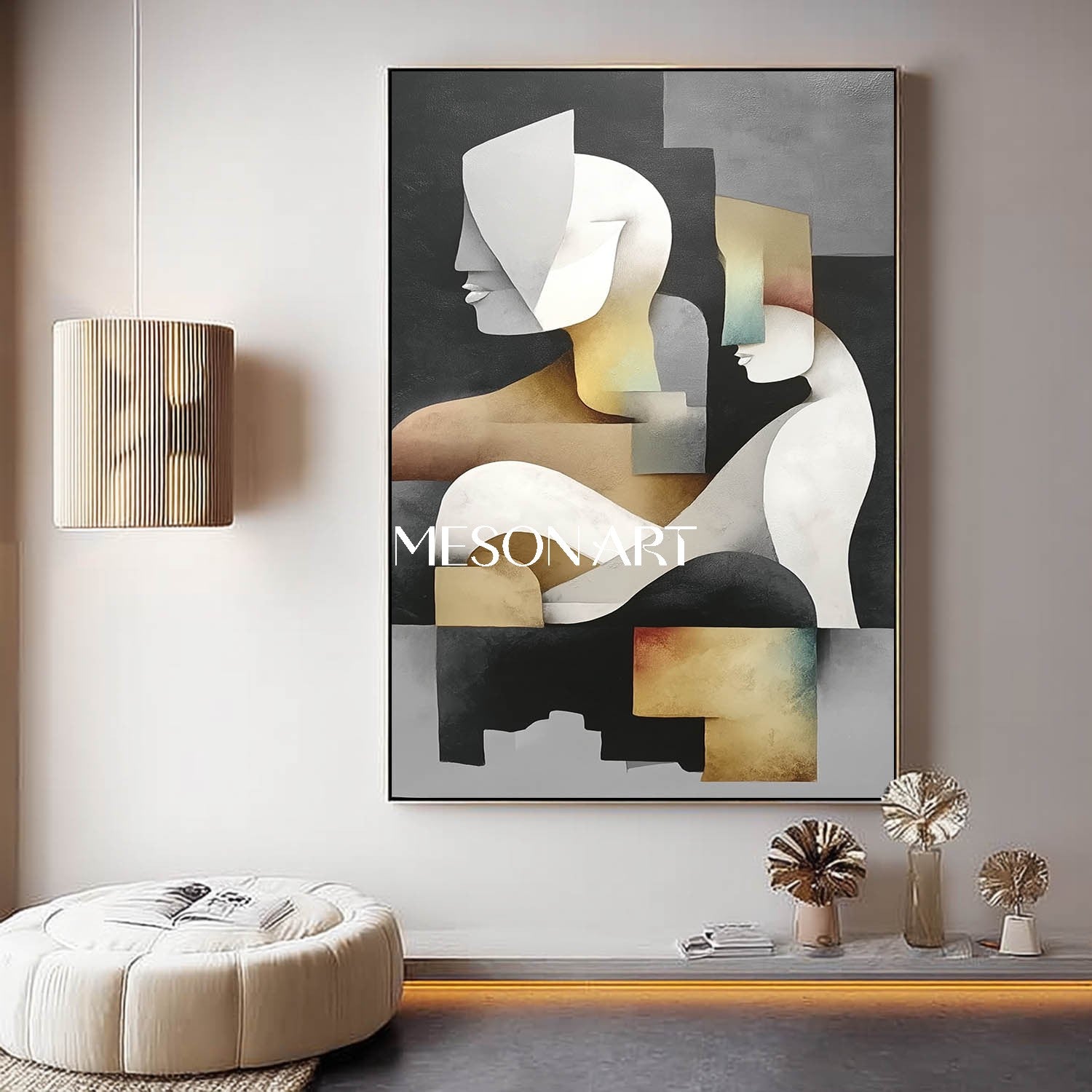 Elegant Geometric Abstract Canvas Large Textured Painting Entryway