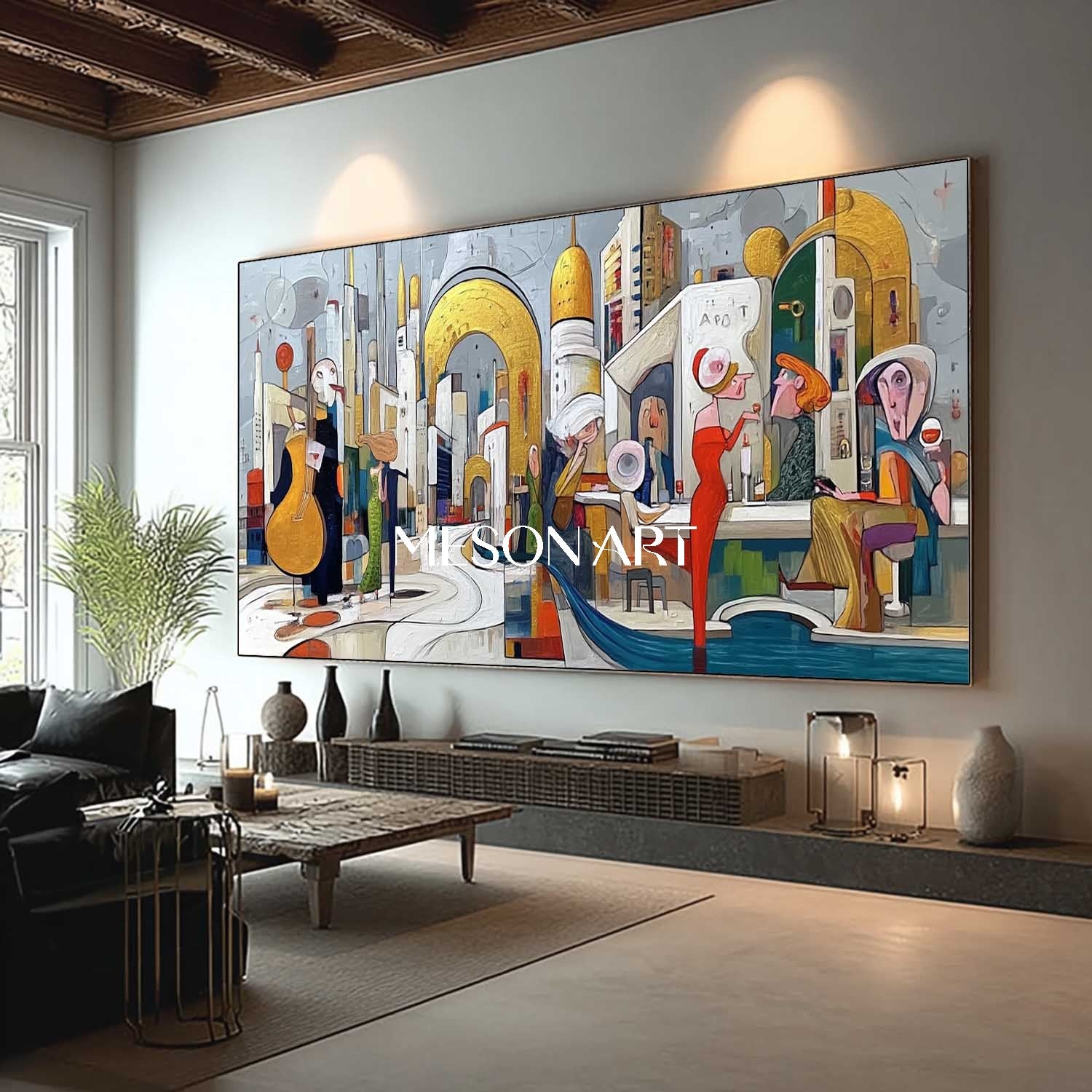 Oversized White Contemporary Textured Art Hand Painted Canvas Bedroom